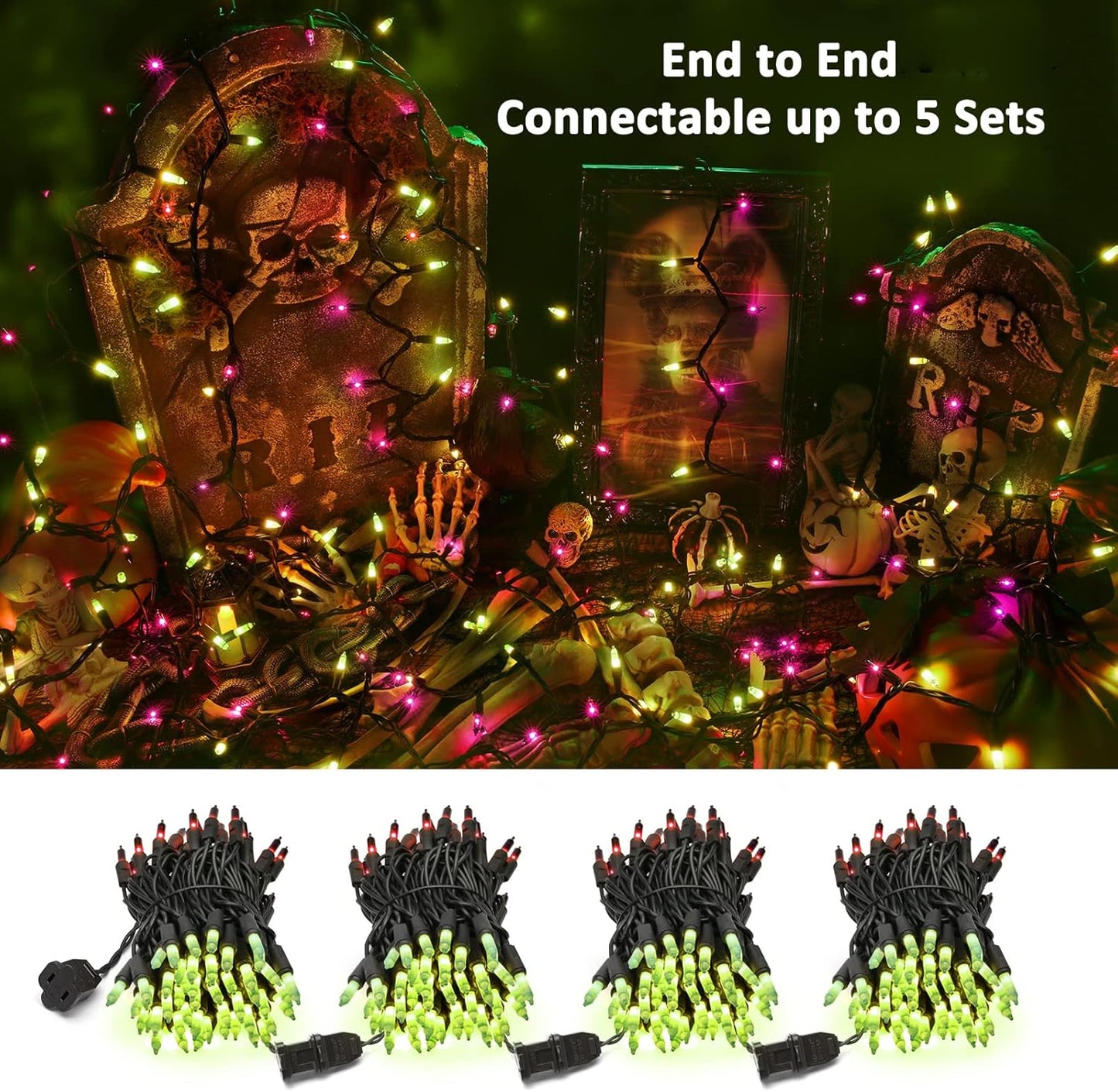 Brizled Waterproof Purple & Green Halloween Lights, 100 Count Incandescent Mini String Lights, UL Listed for Indoor Outdoor Use