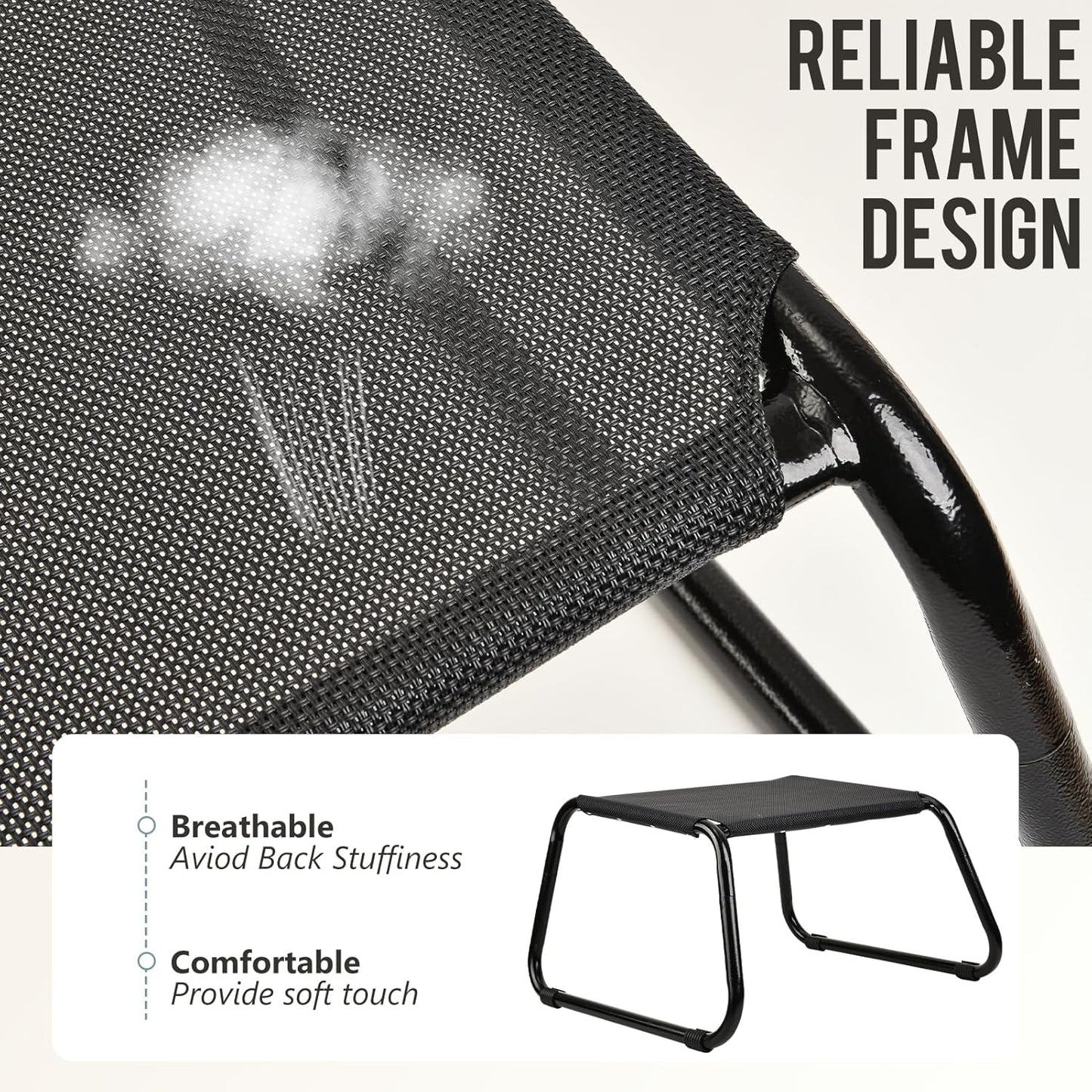 Outdoor Ottomans,Patio Foot Rest Portable Side Table Solid Steel Frame Small Seat All Weather Footrest for Indoor Outdoor Use 2 Pieces Black