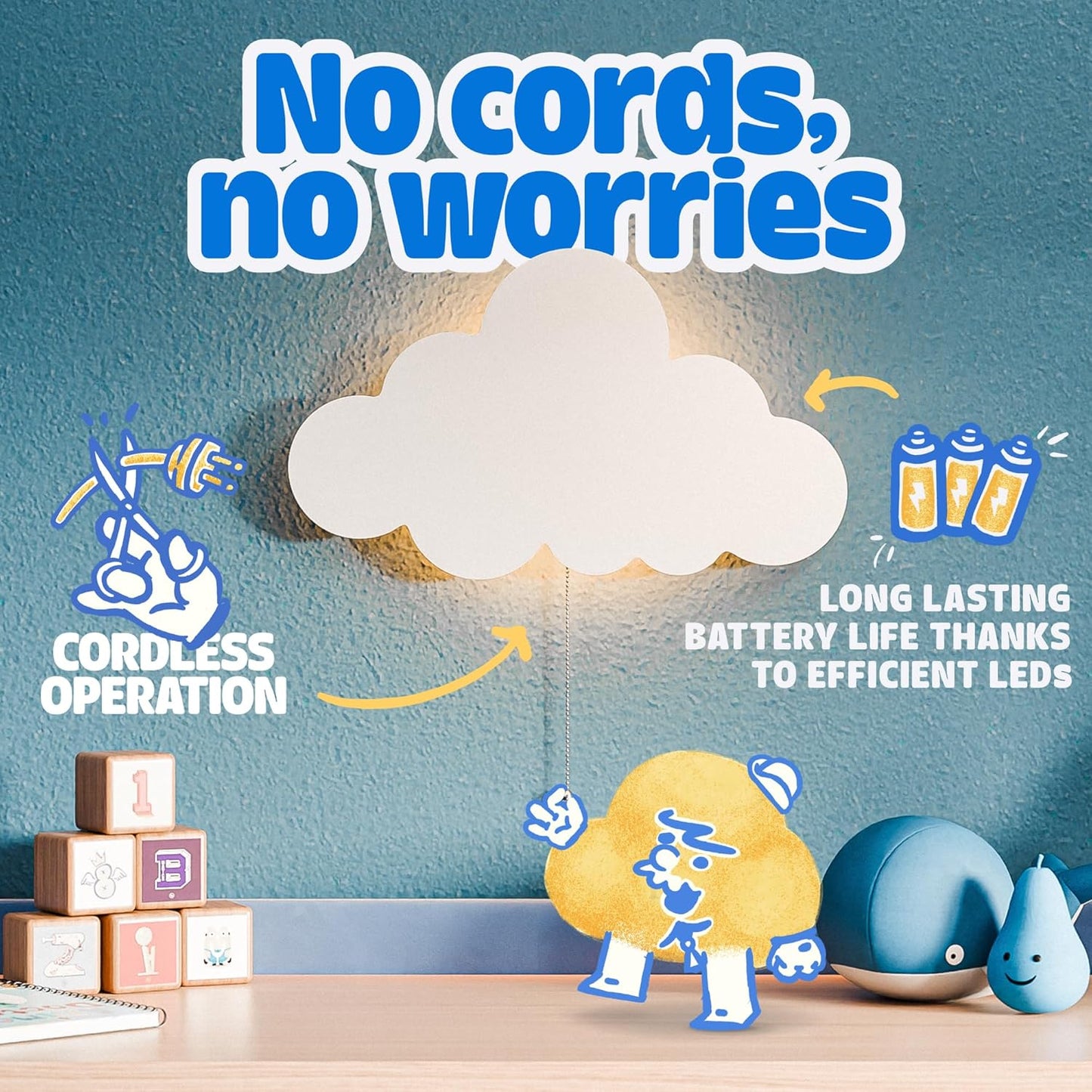 Cloud Light - Floating Cloud Wall Lamps for Nursery & Kids' Bedrooms | Battery-operated Hanging Night Lights