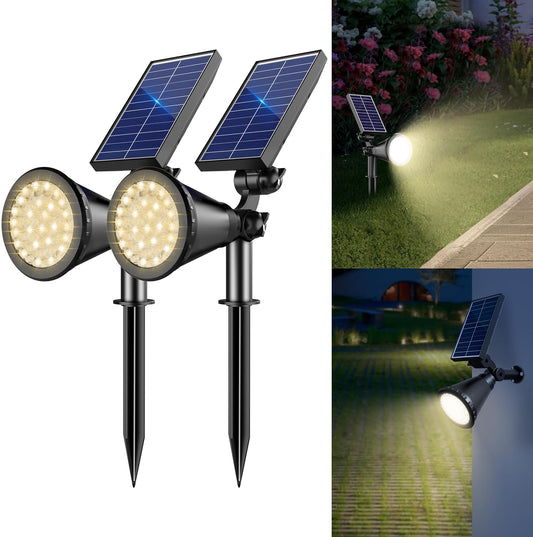 Solar Spot Lights Outdoor, 36 LEDs Solar Landscape Lighting with 2200mAh, Outdoor Lights Auto On/Off 2-in-1 Wall or Ground Solar Powered for Yard Garden- 2 Pack (Warm White)