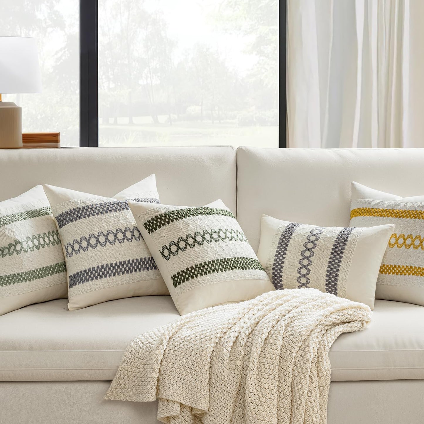 MIULEE Set of 2 Gray Boho Decorative Pillow Covers 20x20 Inch Farmhouse Rustic Couch Throw Pillows Modern Spring Cotton Cushion Covers Retro Cute Macrame Woven Home Decor for Bed Sofa Chair