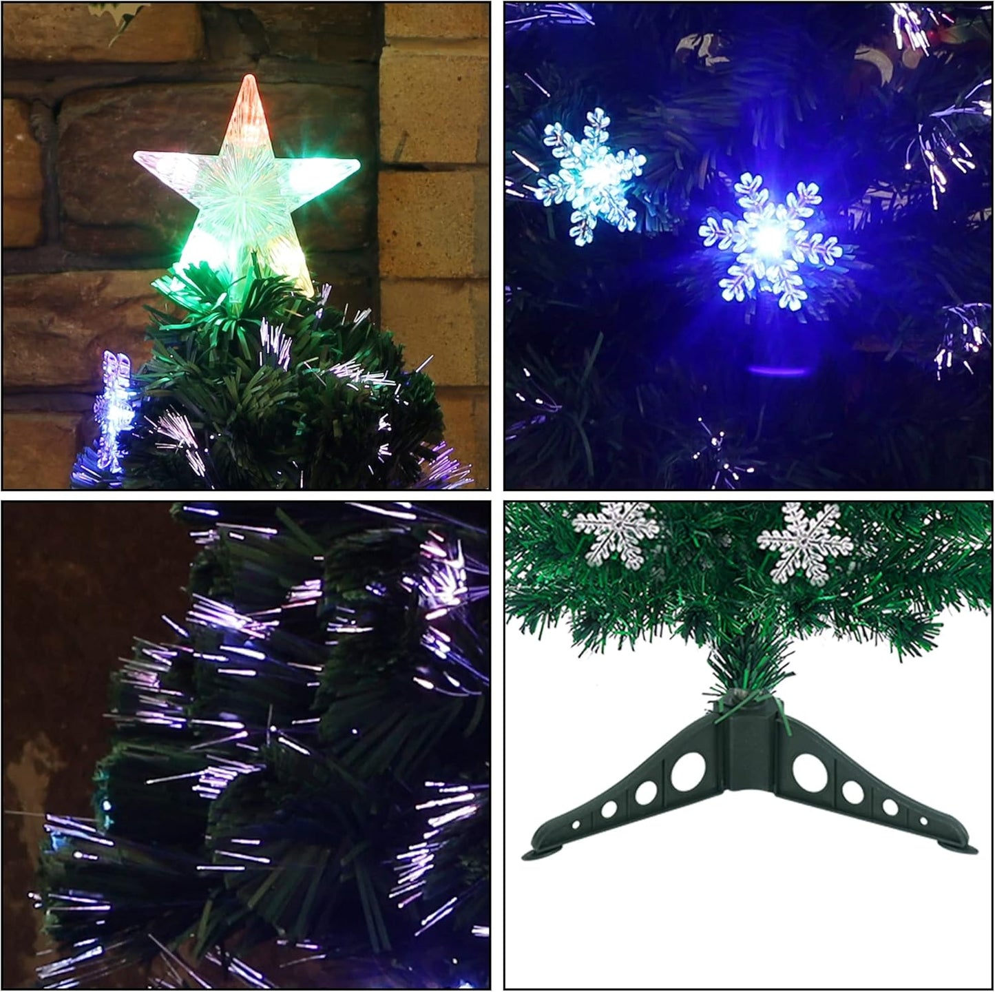 Prsildan 4 FT Artificial Christmas Tree, Pre-Lit Optical Fiber Xmas Trees with Multicolor LED Lights, Snowflakes & Top Star, Lighted Christmas Tree Holiday Home Decor