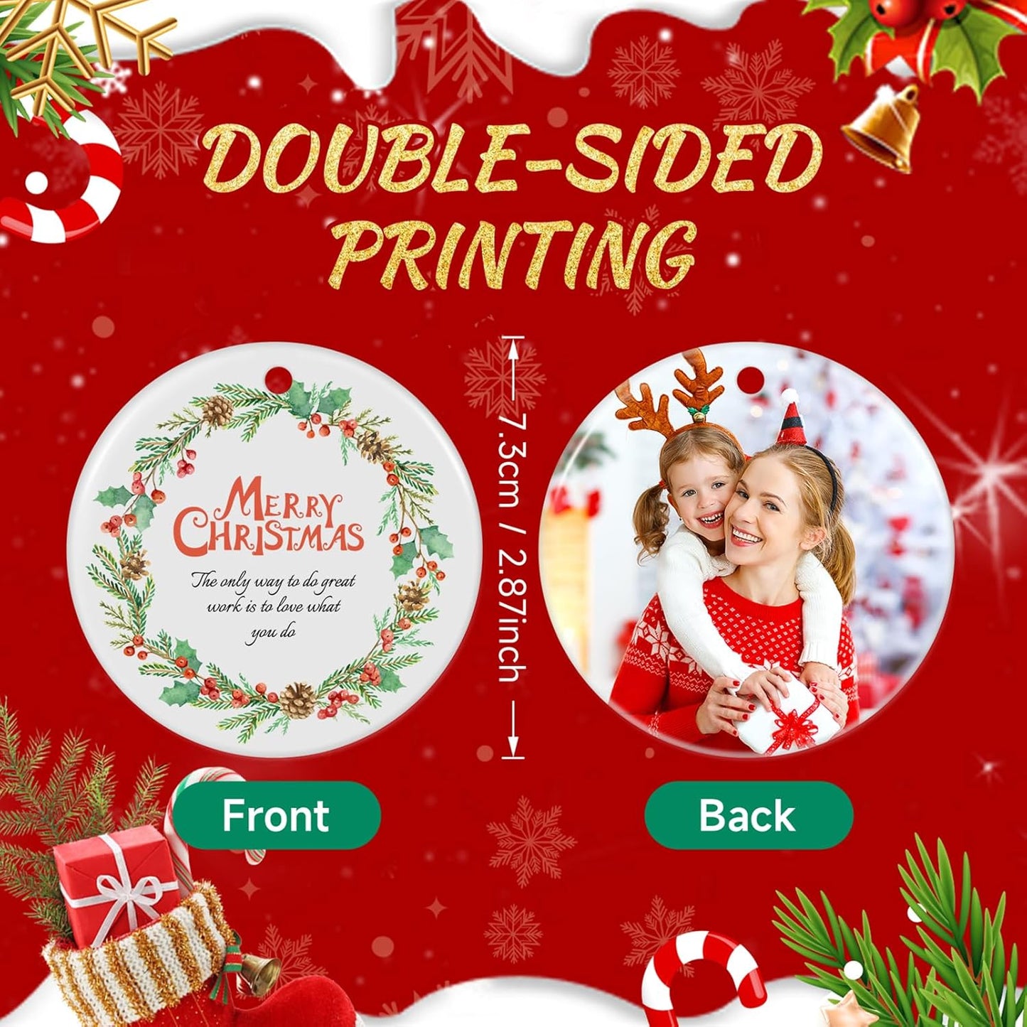 Personalized Christmas Ornaments 2025 Ceramic Custom Photo Picture Text Christmas Ornament Personalized Ornament Christmas Xmas Tree Decorations for Kids Couples Family Friends