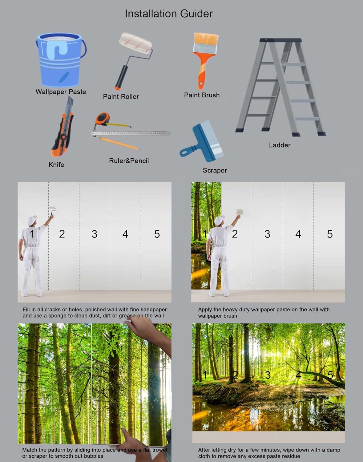 Wall Mural Fall Forest Stream Wallpaper Wall Decoration Print Picture Image Design for Bedroom, Living Room, Kids Room (Not Self-Adhesive)