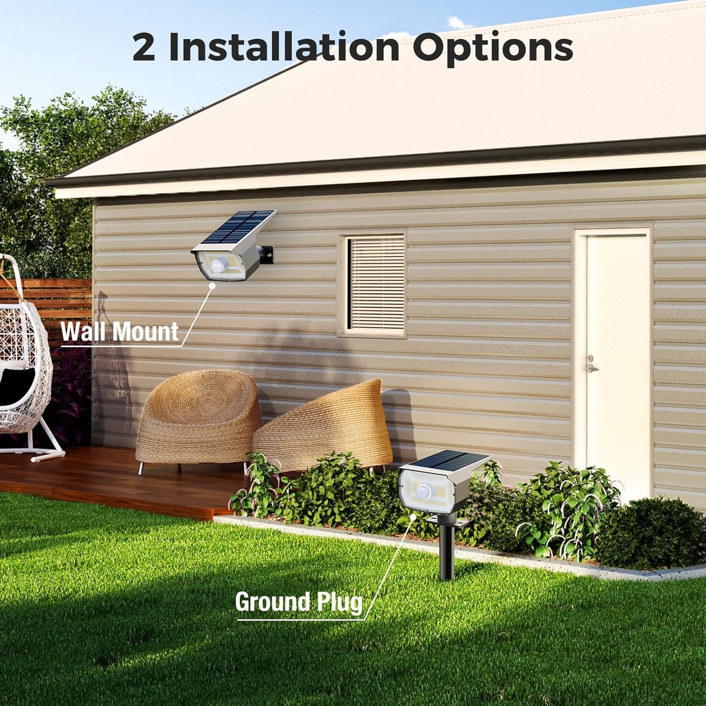 nipify Solar Spot Lights Outdoor Motion Sensor with 3 Modes, [ 2 Pack ] Solar Spotlights Outdoor Waterproof 2-in-1 Auto On/Off Landscape Lighting for Outside Yard Wall Garden Pathway, Warm White