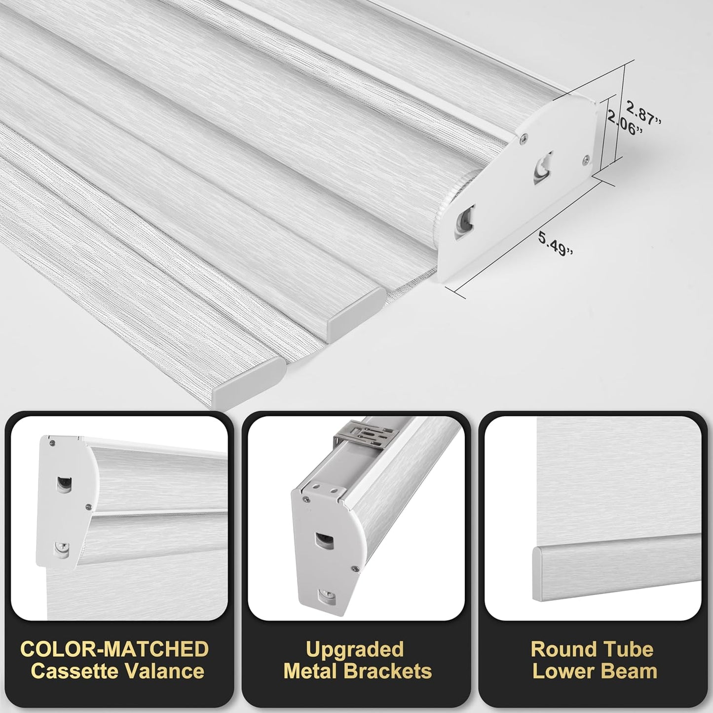 BERISSA Dual Roller Shades, Blackout & Filtering with Cassette Valance, Custom Sizes for Home Office. Maze White