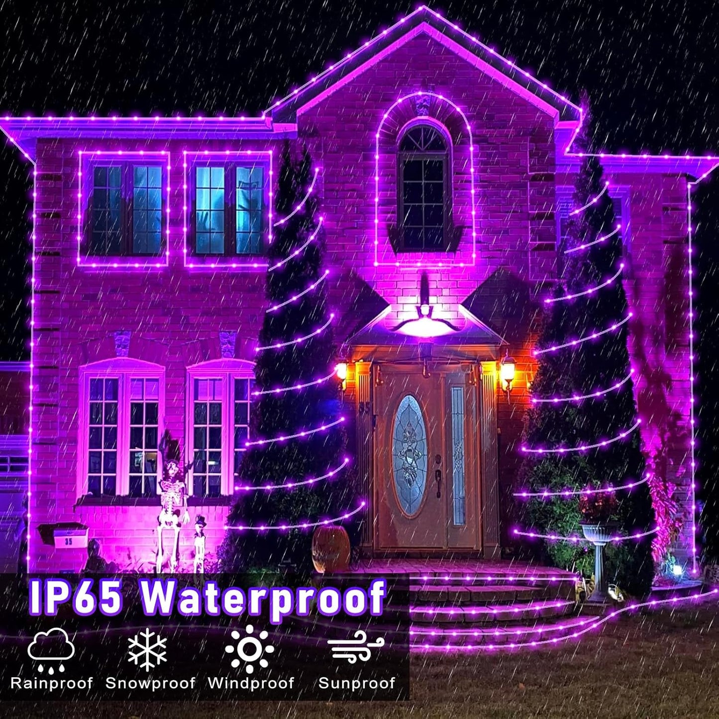 Purple Orange Halloween Lights, 66FT 200 LED Rope Lights for Outside Waterproof with 8 Modes, Connectable Tube String Lights for Indoor, Garden, Backyard, Patio, Deck, Pool, Tree Decorations