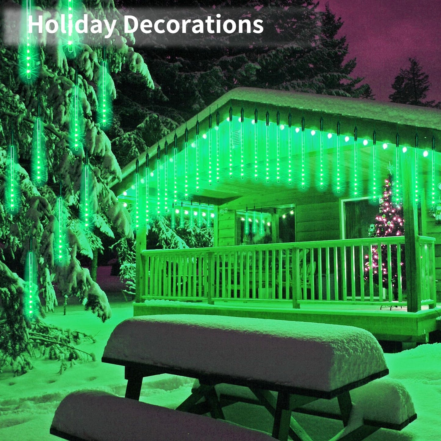 【4 Pack】 Christmas Lights Meteor Shower Rain Lights 12inch, Totally 40 Tube 960 LEDs Icicle Lights Outdoor Raindrop Lights for Xmas Halloween Wedding Party Tree Holiday Decoration, Green