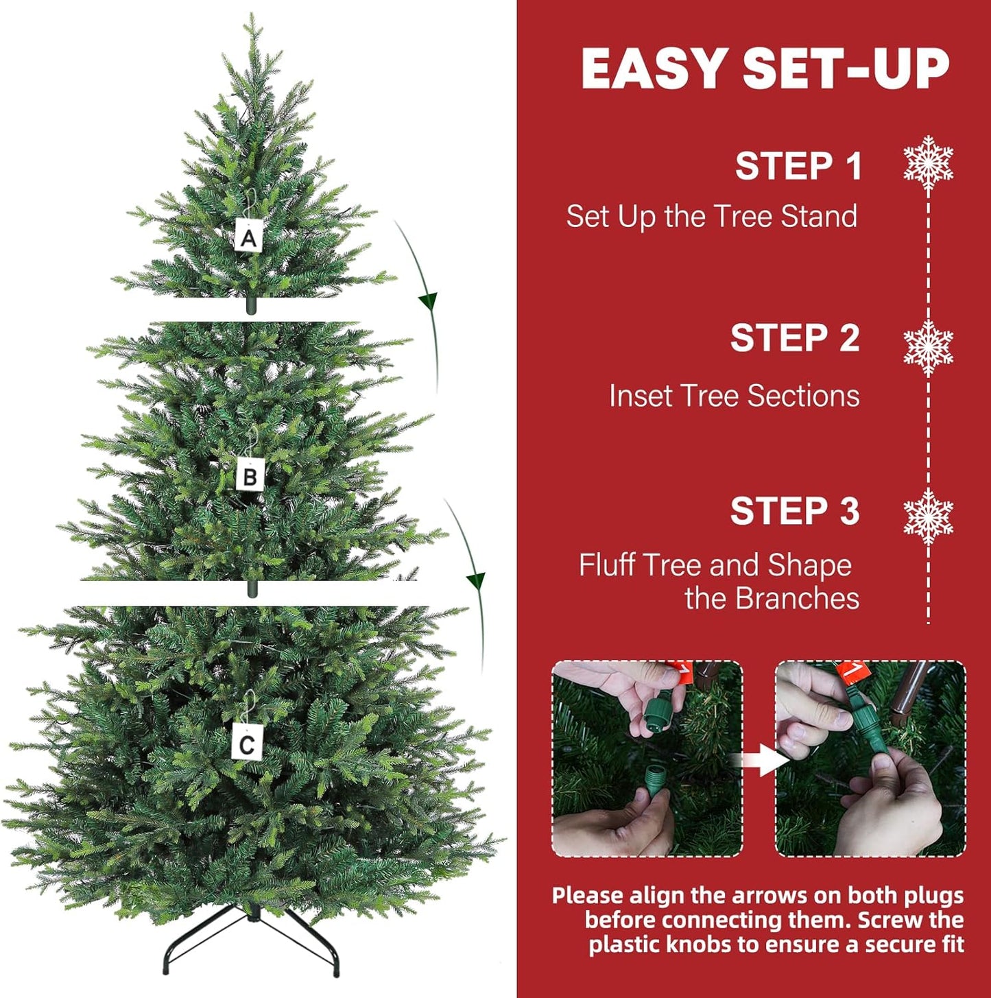 Hykolity 7.5 ft Prelit Artificial Christmas Tree, 2933 PE&PVC Branch Tips, 450 Warm White LED Lights, Metal Stand and Hinged Branches