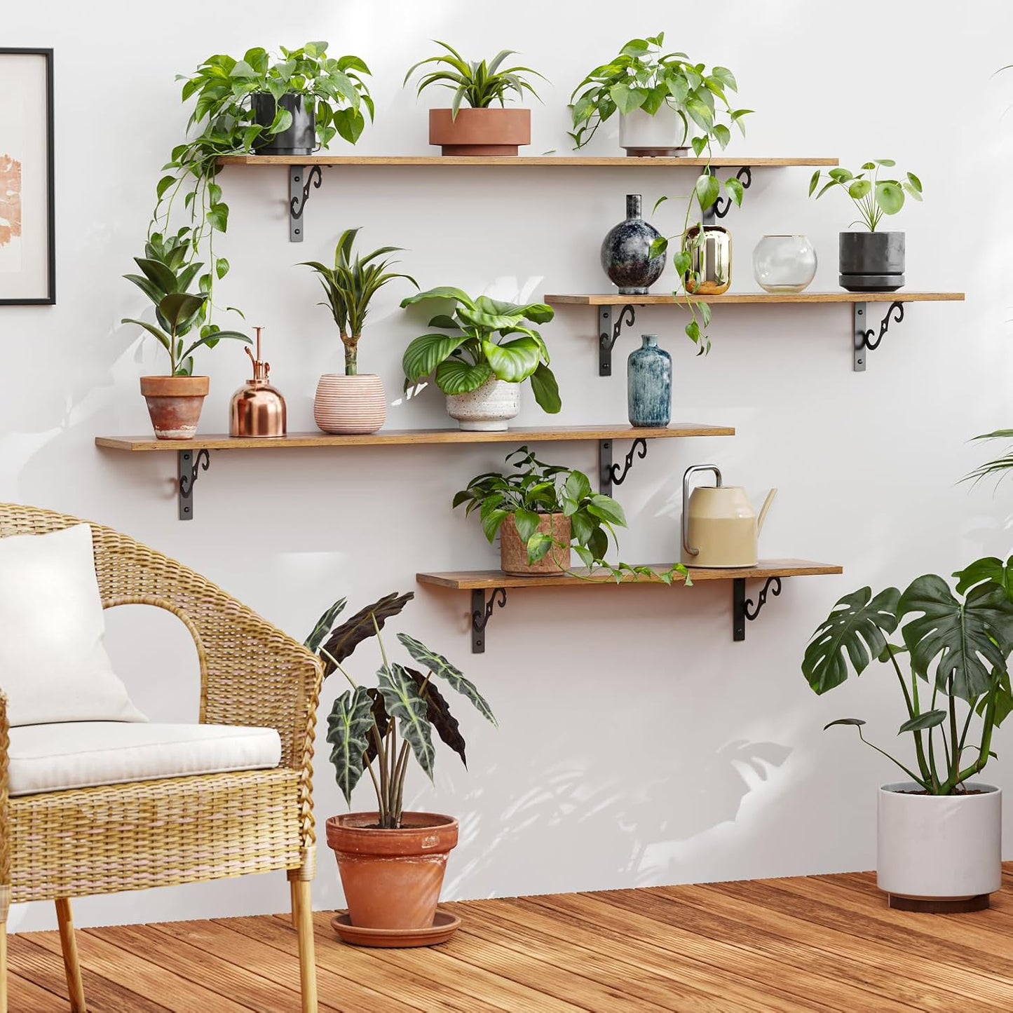 DINZI LVJ Long Wall Shelves, 47.3 Inch Large Floating Shelves Set of 4, Wide Display Shelf Wall Mounted with Brackets, Easy Hanging for Living Room, Toilet, Office, Bedroom, Rustic Brown