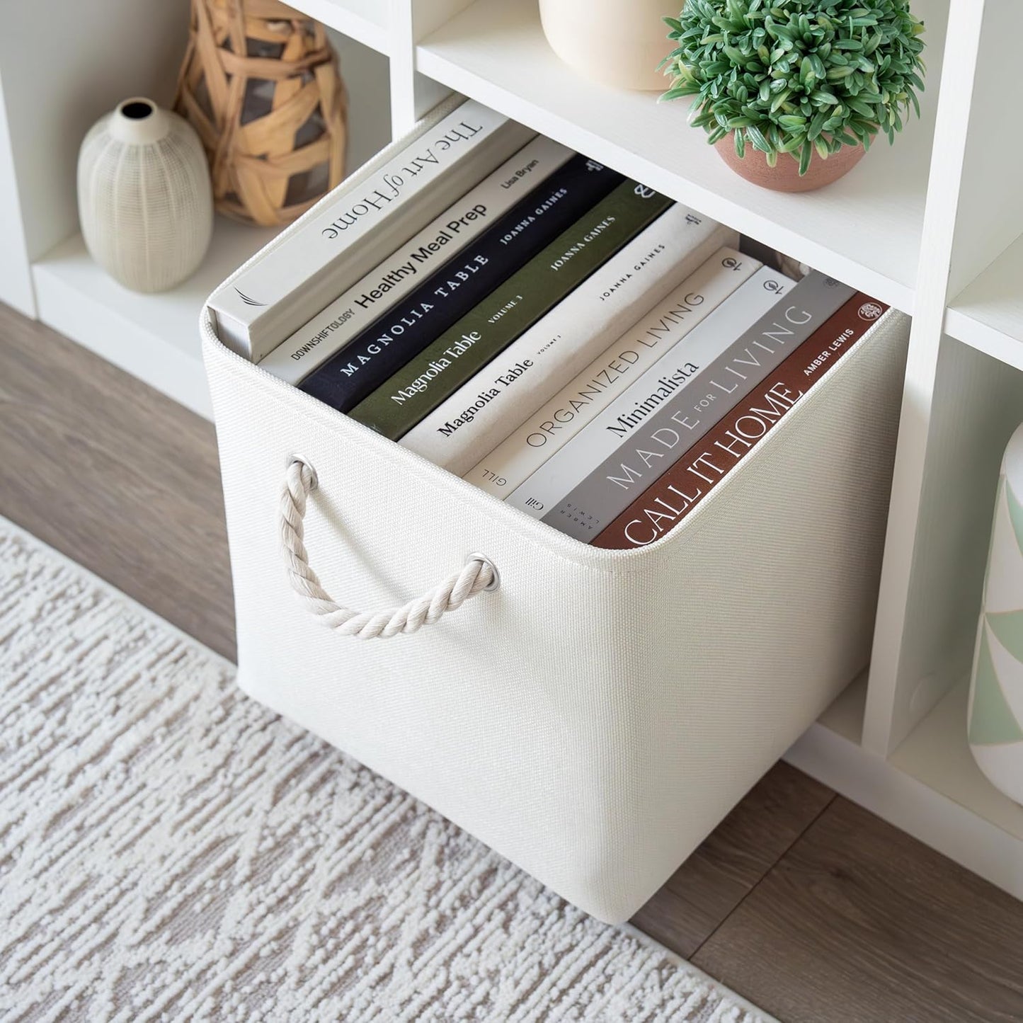 OrganiHaus 12x12 Cube Storage Bins 4 Pack, Foldable Cube Storage Organizer w/ Rope Handles, Collapsible Fabric Bins for Toys, Clothes & Closet Organization, Fabric Square Baskets - Off-White