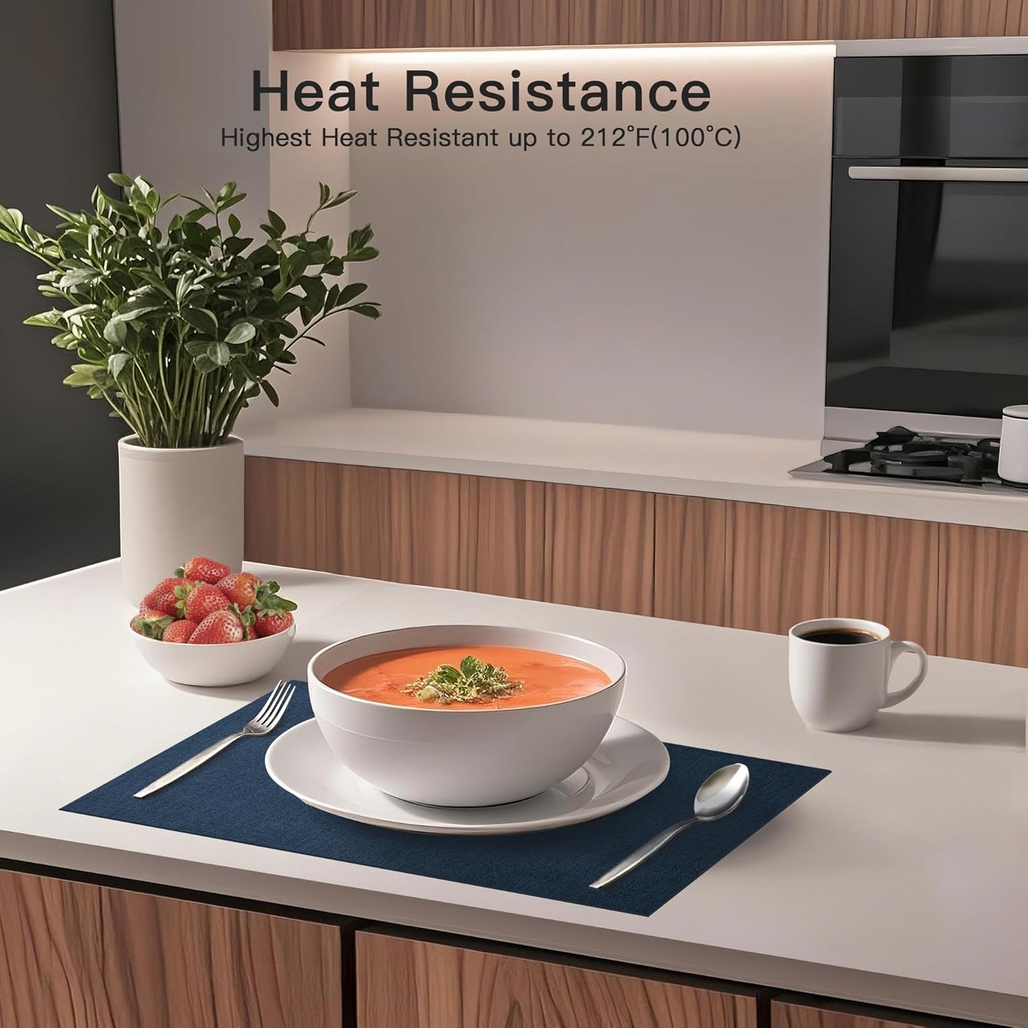 DOLOPL Placemats Set of 12, Reversible Wipeable & Heat Resistant Place Mats, Modern Faux Leather Table Mats for Kitchen, Neutral Waterproof Tablemats for Dining Table Decor, Wedding, Party(Navy Blue)