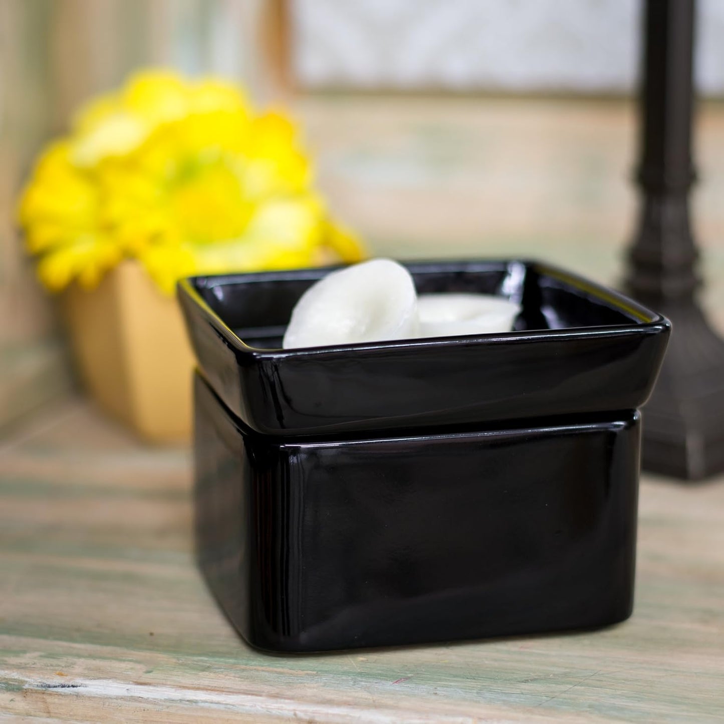 Elanze Designs Glossy Black Ceramic Stoneware 2-in-1 Jar Candle and Wax Tart Oil Warmer - 2 Pack