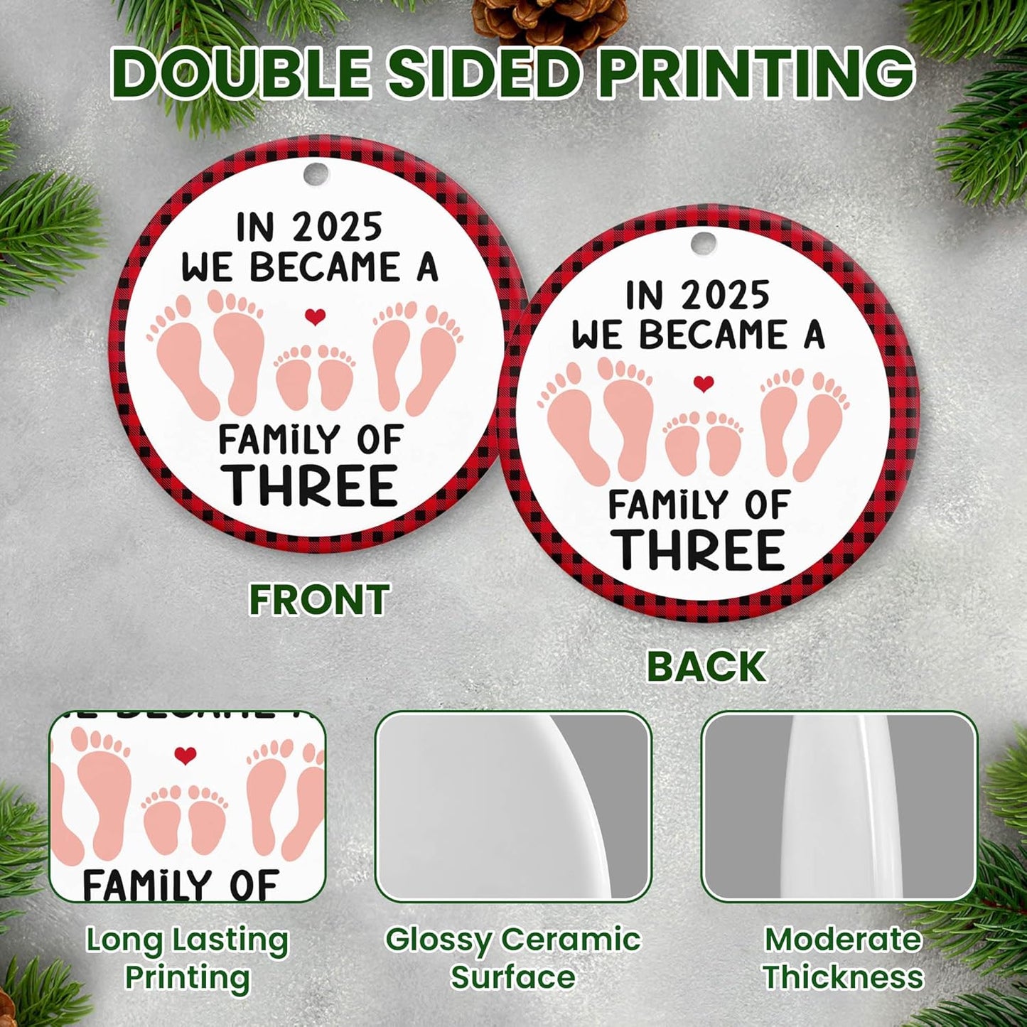 OASSIE Pregnancy Announcement for Grandparents - Ceramic Christmas Ornaments 2025 for Tree Decorations - New Mom Gifts for Women, New Dad Gifts for Men, Baby's First Christmas Ornament