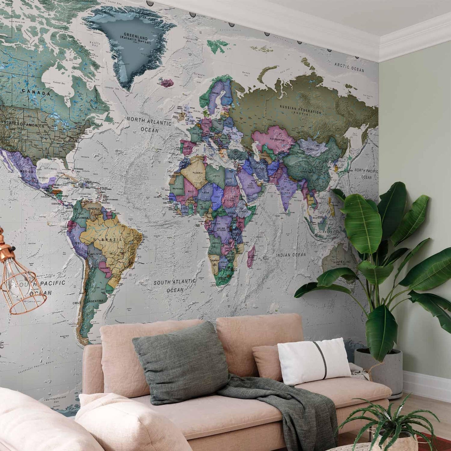 artgeist Wall Mural World Map 154x110 in - XXL Peel and Stick Self-Adhesive Wallpaper Removable Large Sticker Foil Wall Decor Print Picture Image Design Map of The World k-A-0380-a-a