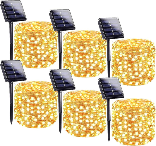 Solar String Lights Outdoor, 6 Pack Each 100 LED Solar Christmas Lights Outside Waterproof Copper Wire with 8 Modes Solar Fairy Twinkle Lights for Garden Yard Tree Wedding Christmas Decor (Warm White)
