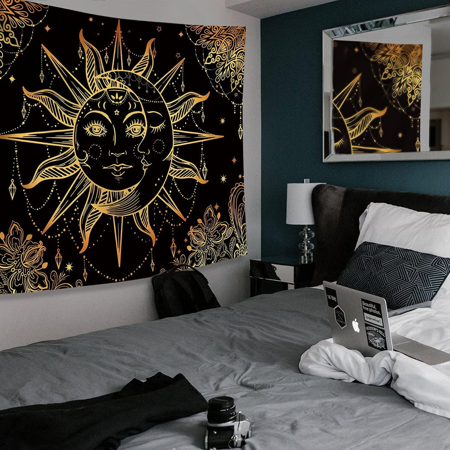 Lunerfex Hippie Sun and Moon Tapestry Bohemian Tapestry Aesthetic Cute Tapestries for Bedroom and Living Room Decor Sun 50×60 Inches