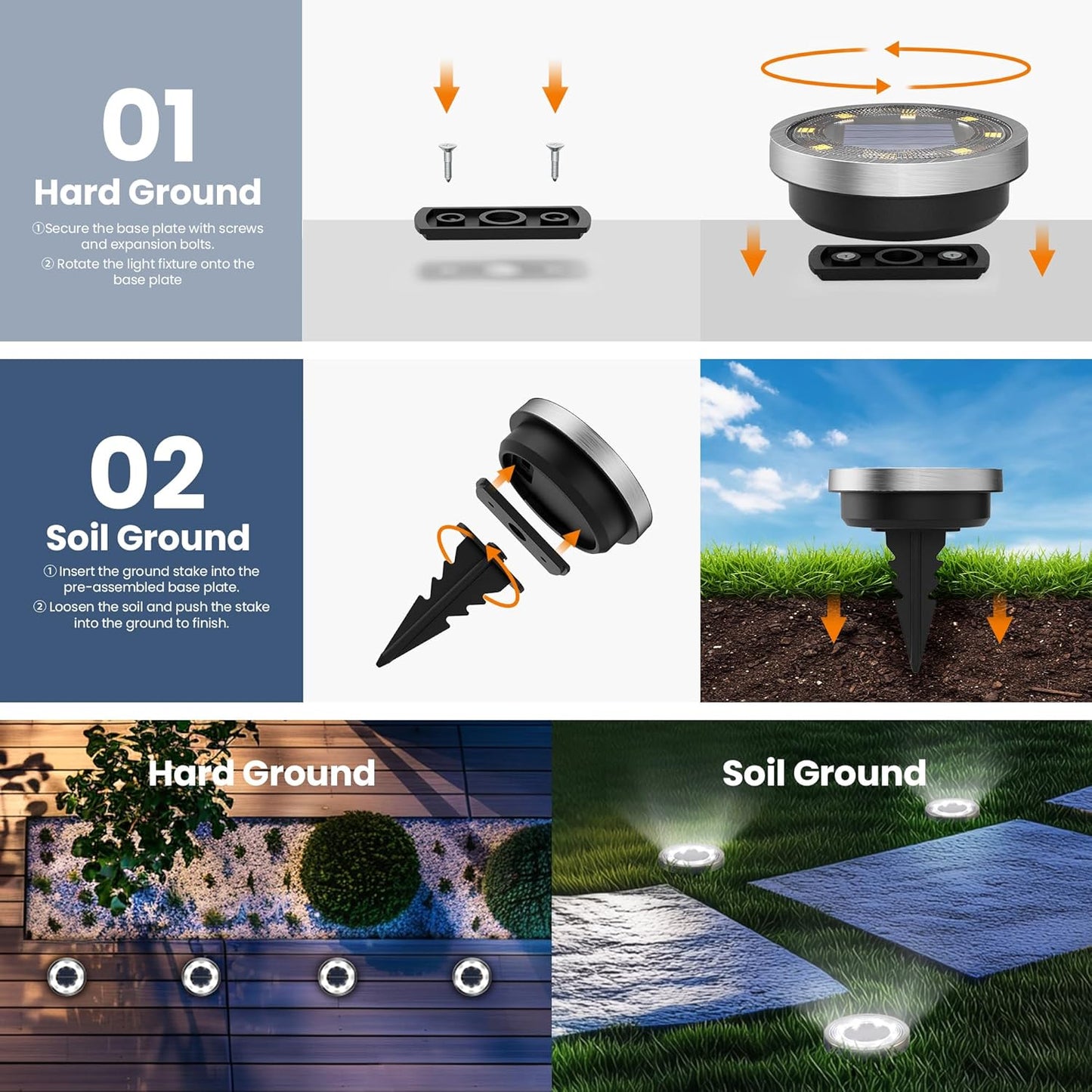 SOLPEX 10 Pack Solar Ground Lights Outdoor Waterproof, Solar Powered Pathway Lights, Landscape Lighting for Garden Walkway Driveway Backyard Decor (Cool White)
