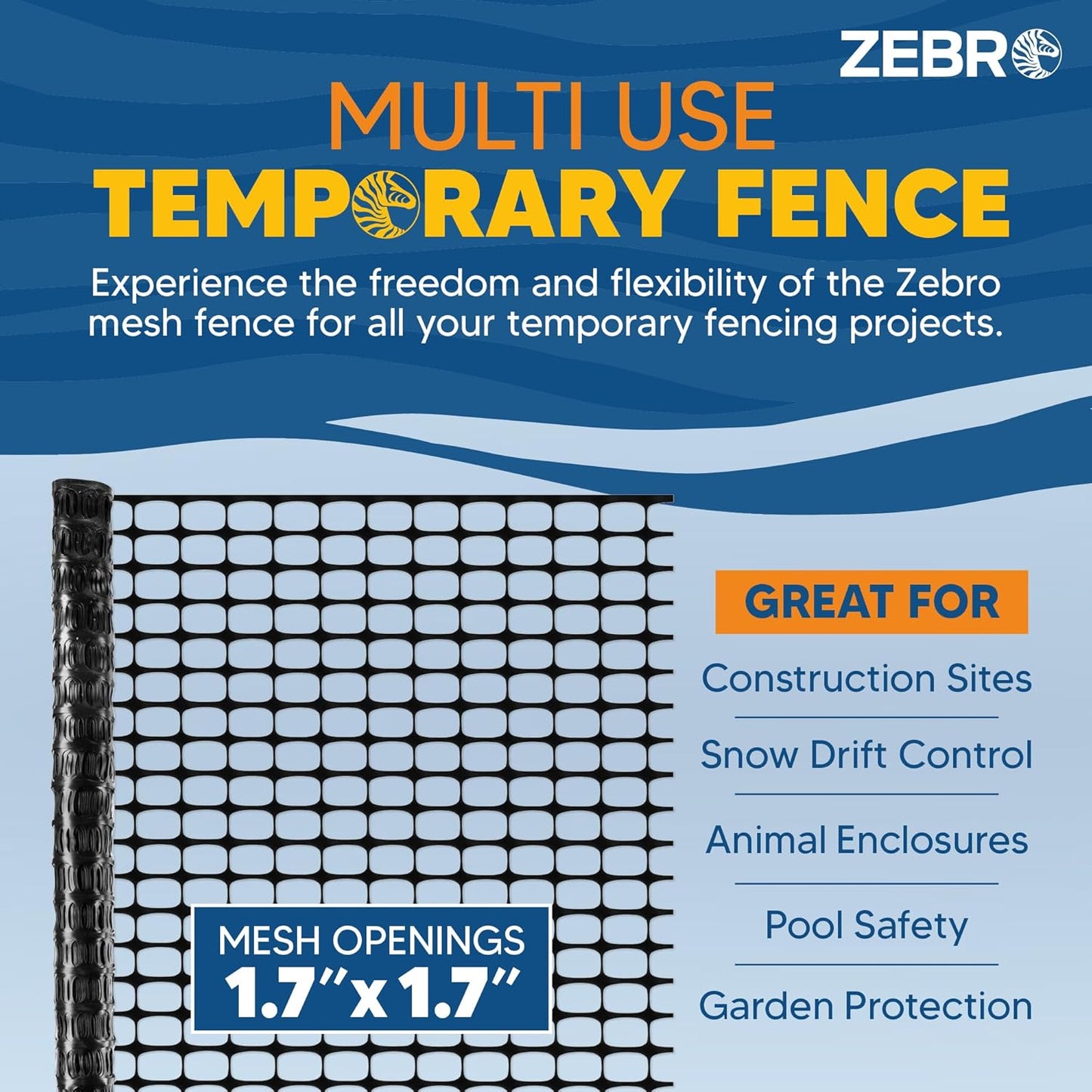 ZEBRO 4' x 50' Black Plastic Garden Fence Roll – Standard Duty Safety Netting for Snow, Poultry, Deer, Dogs – Reusable Outdoor Barrier for Yard, Landscaping, Animal Protection