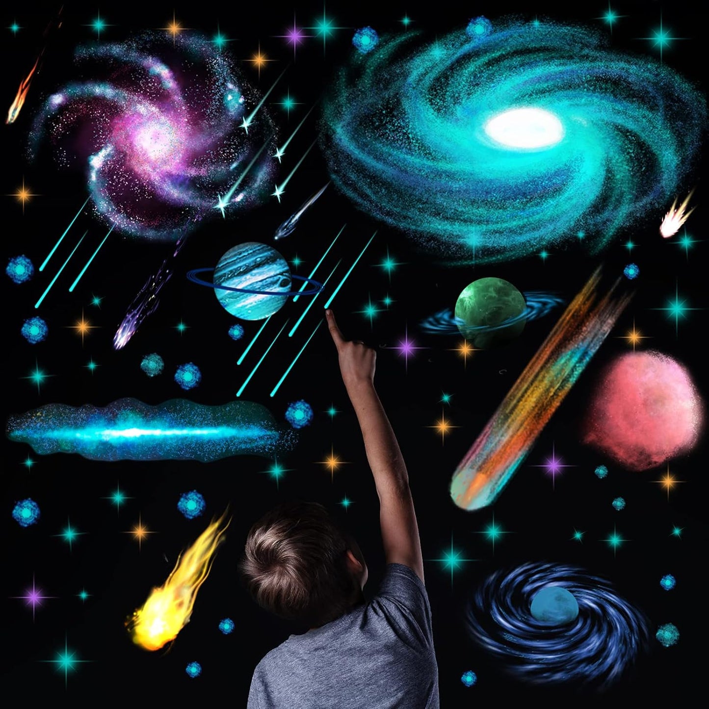 Glow in The Dark Stars Ceiling Wall Stickers Galaxy Star Stickers Self-Adhesive Removable Glow in Dark Decals for Kid Nursery (Modern Style)