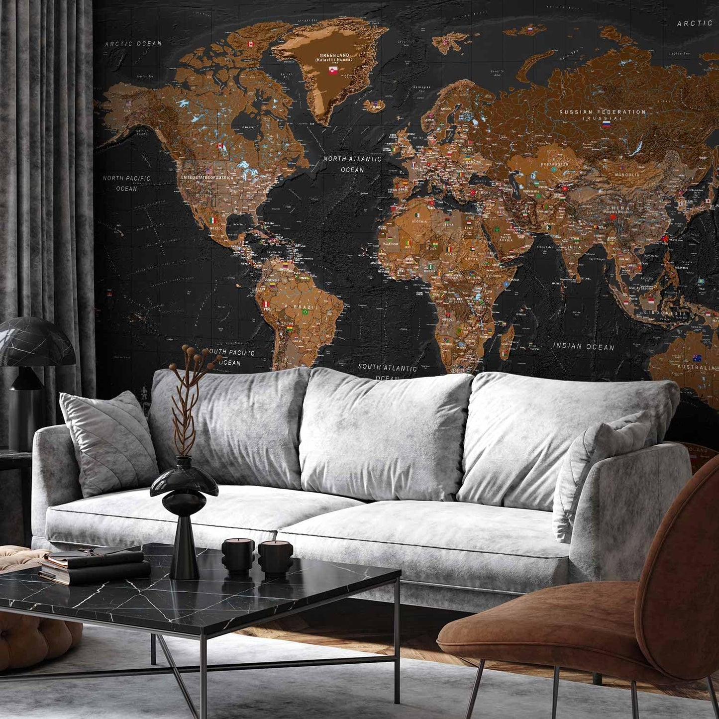artgeist Premium Wall Mural World Map 118x83 in - XXL Non-Woven Wallpaper Fleece Wall Decor Photo Print Picture Image Design Home Map of The World k-A-0206-a-a