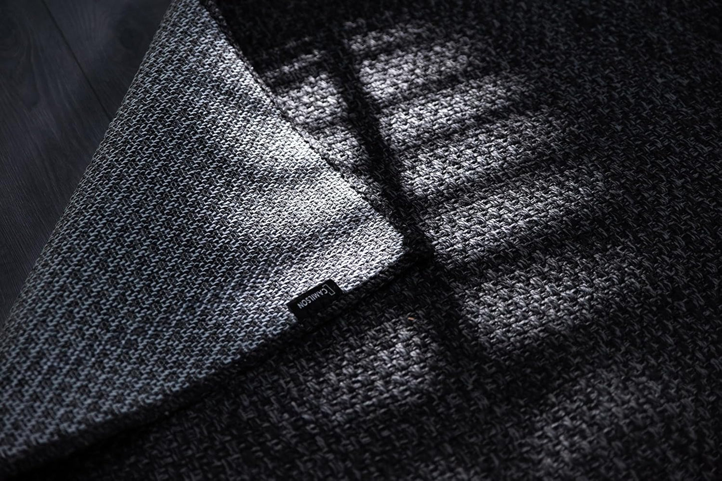 CAMILSON Indoor and Outdoor Runner Rug Dark Gray Black Solid Boho Woven Design Easy-Cleaning Non Shedding Farmhouse Living Room Bedroom Garden Patio and Kitchen Washable Outside Carpet Alfombras (2x7)