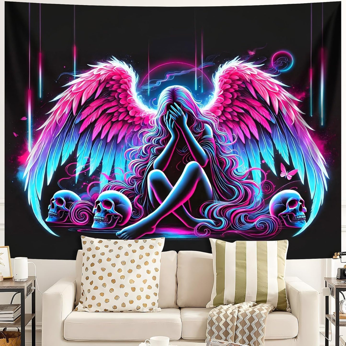 Blacklight Tapestry,WingTapestry Glow In The Dark,UV Reactive Black Light Upright Posters Wall Hanging for Bedroom Dorm Living Room Backdrop Decor (wing1, 90L" x 70W")