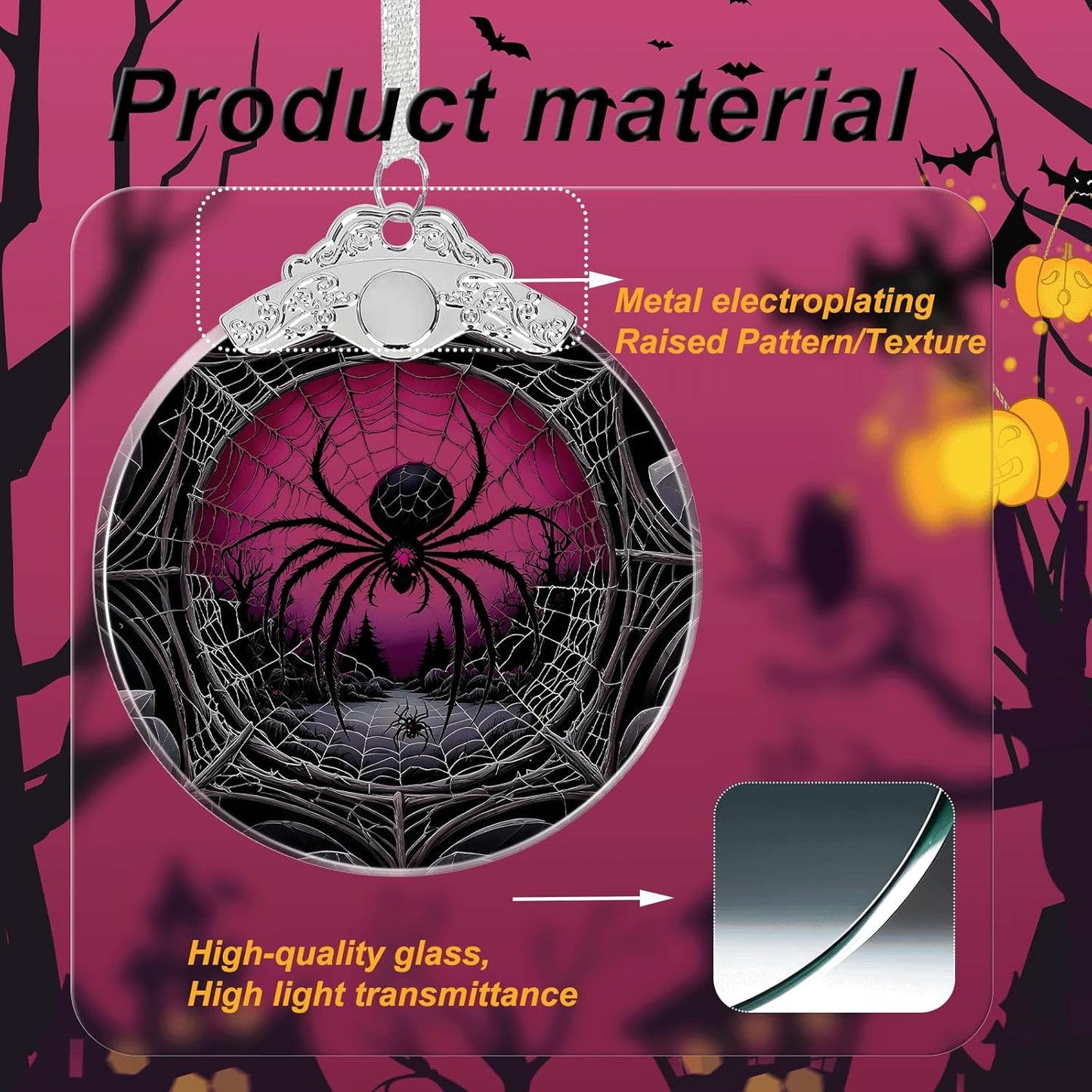 Mutant Spider Under Moonlight Halloween Christmas Tree Stained Glass Ornament - Hanging Ornaments for Christmas Tree Decorations - Holiday Keepsake Present Exchange Idea