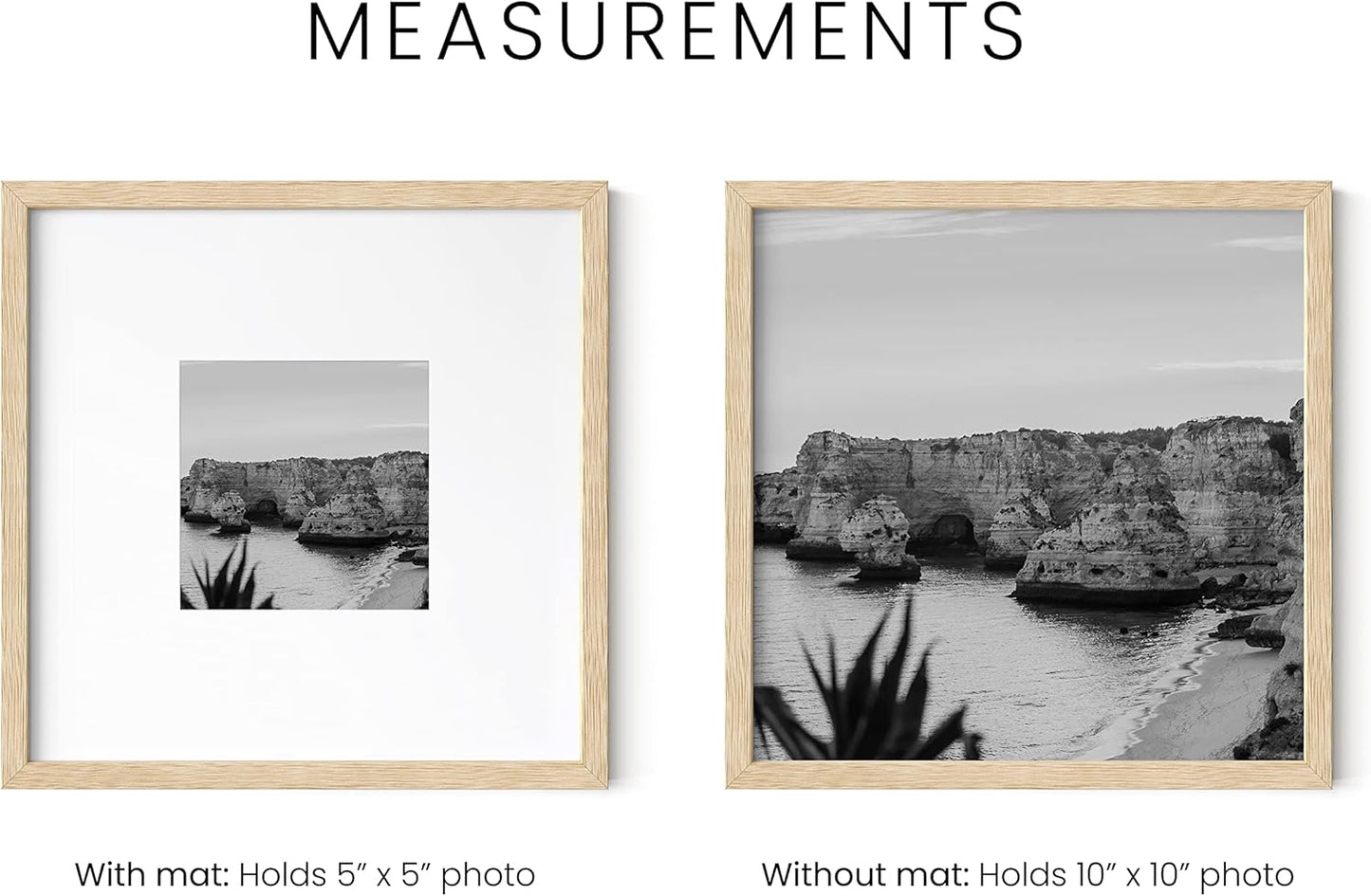 HAUS AND HUES 10x10 Square Picture Frames Set of 15 - Oak Wood Frames with Mat, Beige