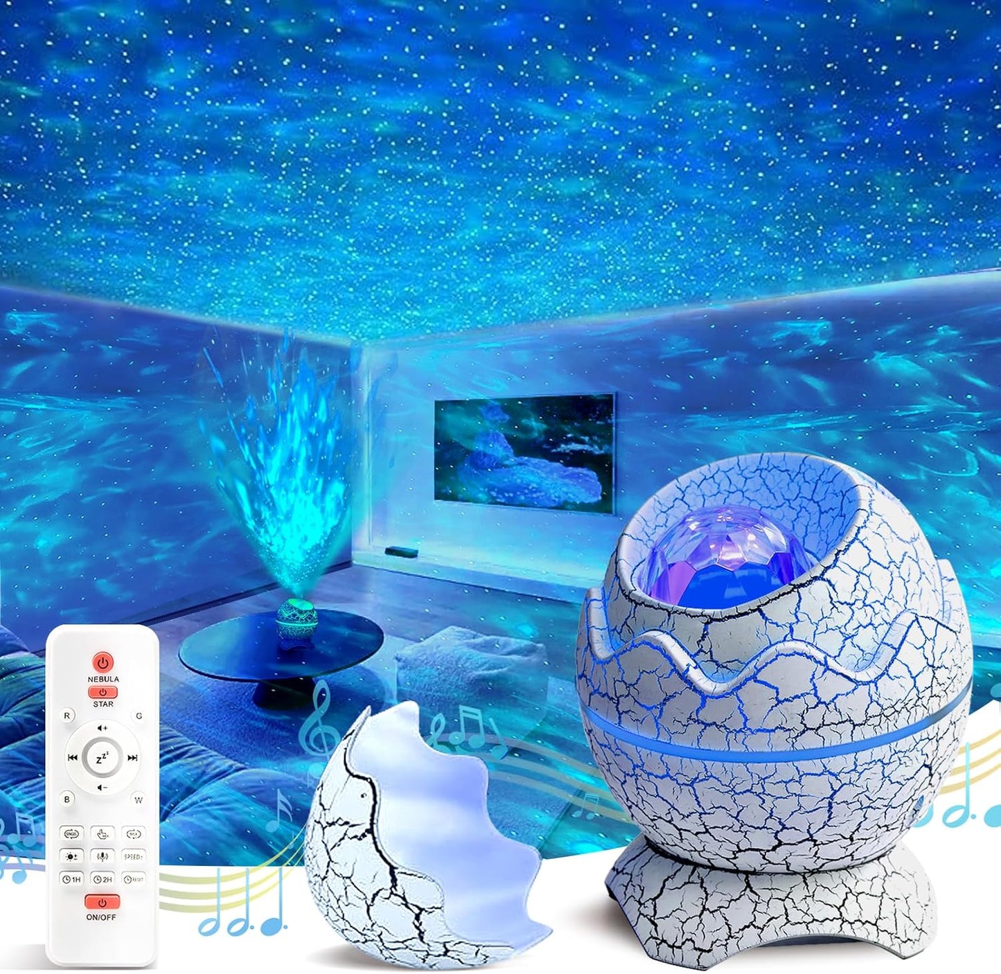 XQBX Dinosaur Egg Galaxy Projector an Aurora Projector with Bluetooth Speaker and White Noise Sound Machine Room Decor Aesthetic Easter Eggs Decor Disco Party Decorations Gifts for Teen Girls/Boys
