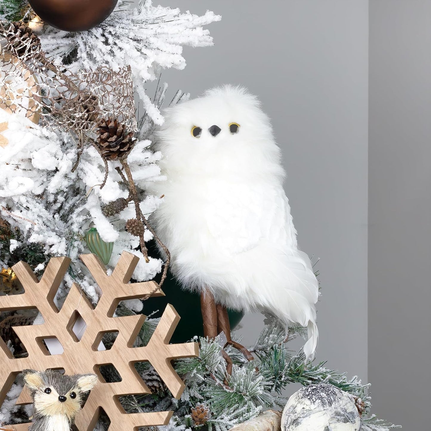 Fake Stuffed Owl Figure, 11-Inch Tall Bird for Craft, Halloween Prop or Christmas Tree Topper Use