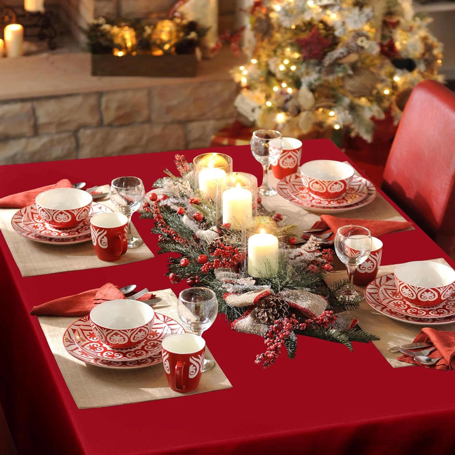 sancua Rectangle Tablecloth - 54 x 120 Inch - Water Resistant Spill Proof Washable Polyester Table Cloth, Decorative Fabric Table Cover for Dining Tables, Buffet Parties, Christmas Red