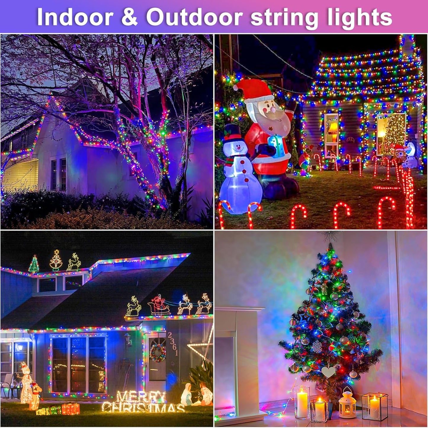 Christmas Lights Indoor Outdoor, 132ft 400 LED Christmas String Lights Indoor 8 Modes Clear Wire, Plug in Waterproof Twinkle Fairy Lights for Bedroom Tree Christmas Decorations, Multicolor