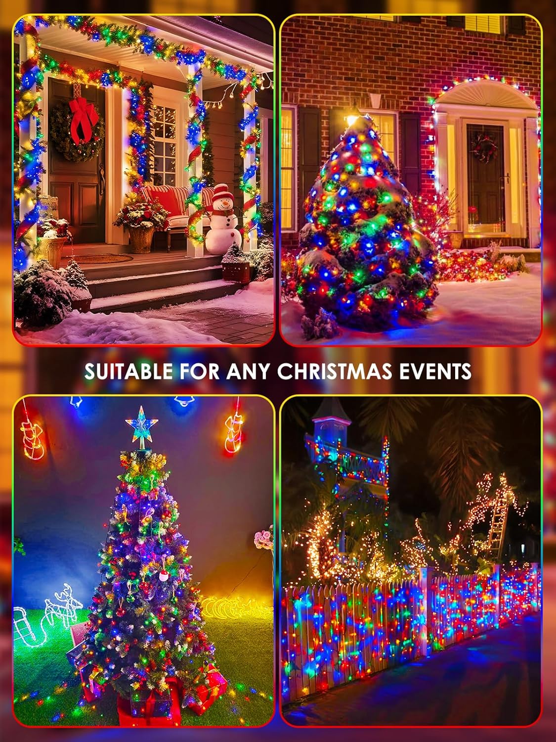 Multicolor Solar Christmas Lights Outdoor Decorations Waterproof, Tatal 6 Pack 600LED 198FT Solar String Lights Green Wire with 8 Modes, Christmas Fairy Light for Xmas Tree Party Wedding Garden Decor