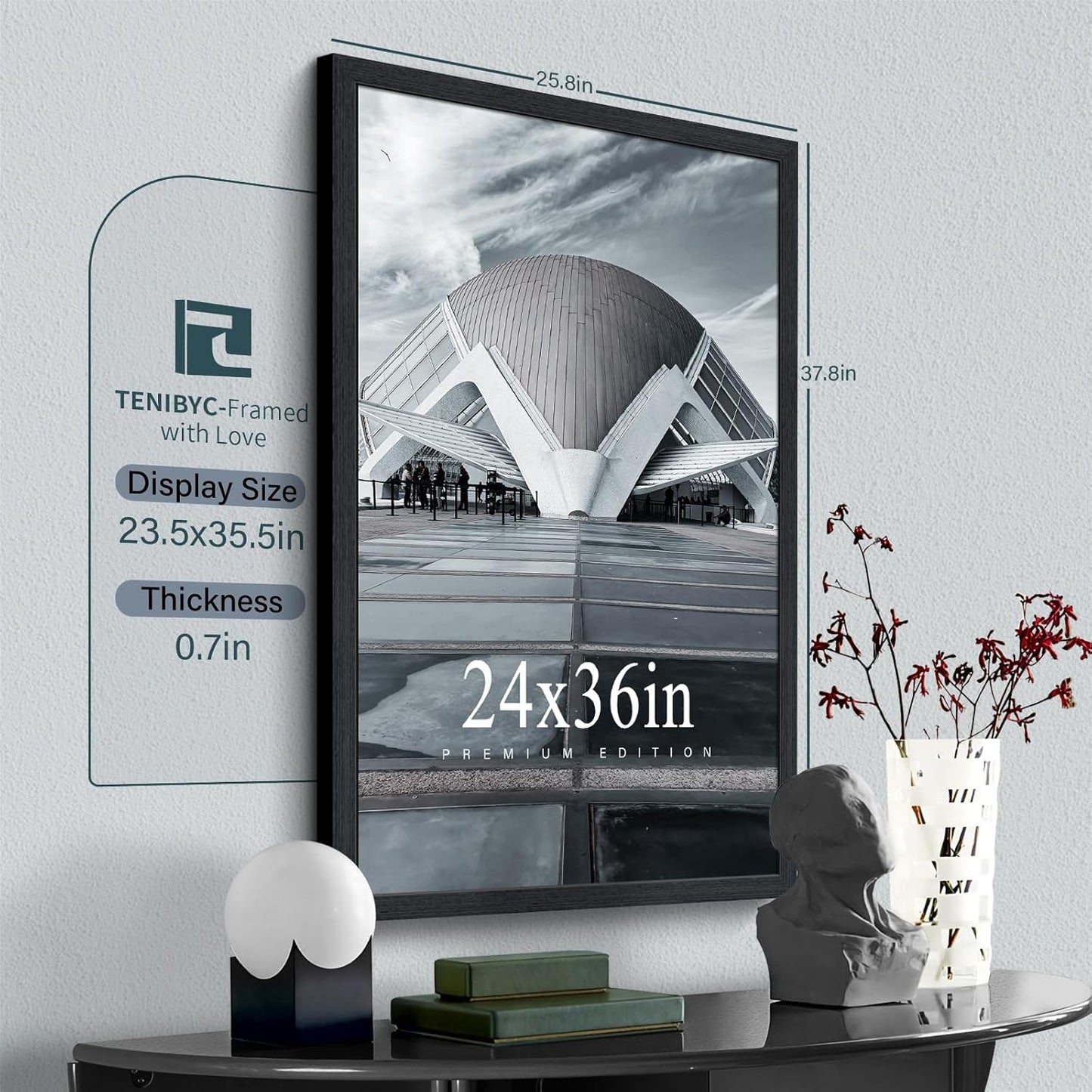 24x36 Poster Frame 3 Pack - Black Woodgrain, Solid Wood Picture Frame, Wall Gallery Frame - Wall Hanging