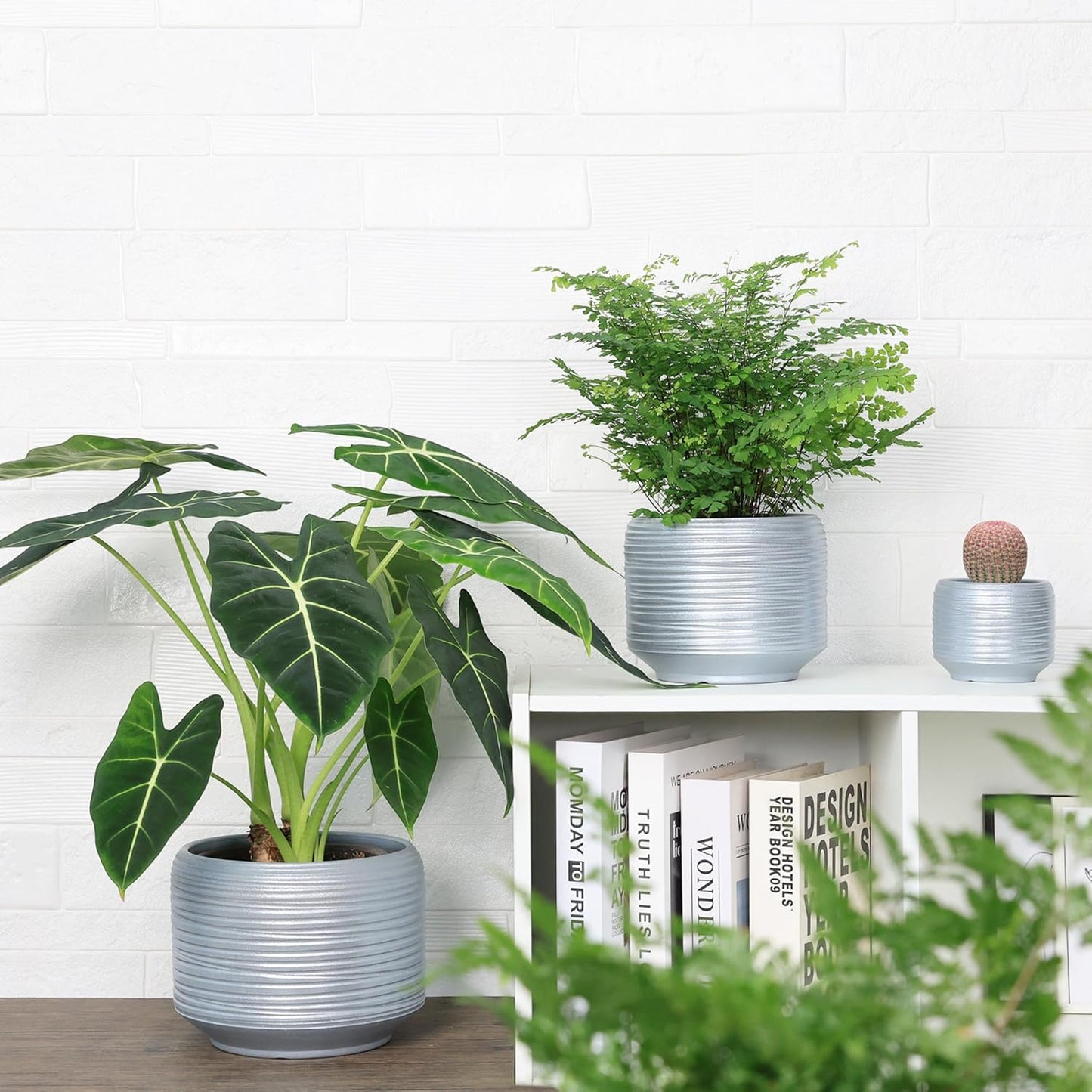 8 Inch + 6 Inch Ceramic Plant Pots Indoor with Drainage – Flower Pot Set, Decorative Indoor Planters for House Plants and Garden Use