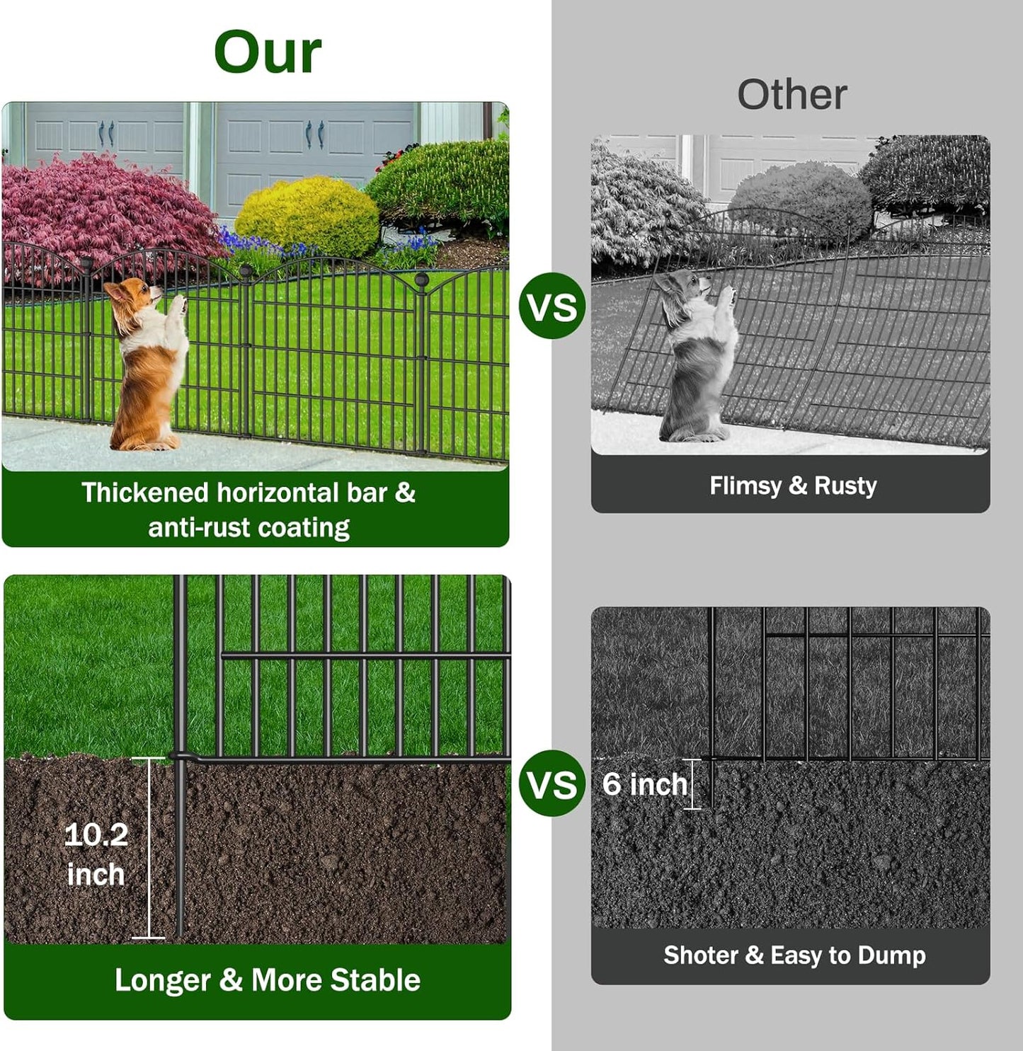 10 Panels No Dig Decorative Garden Fence Animal Barrier - 24 in (H) x 20 ft (L) - Dog Fence Outdoor for Yard, Rabbits and Small Pets - Tall Rustproof Metal Wire Fencing Border for Garden and Patio