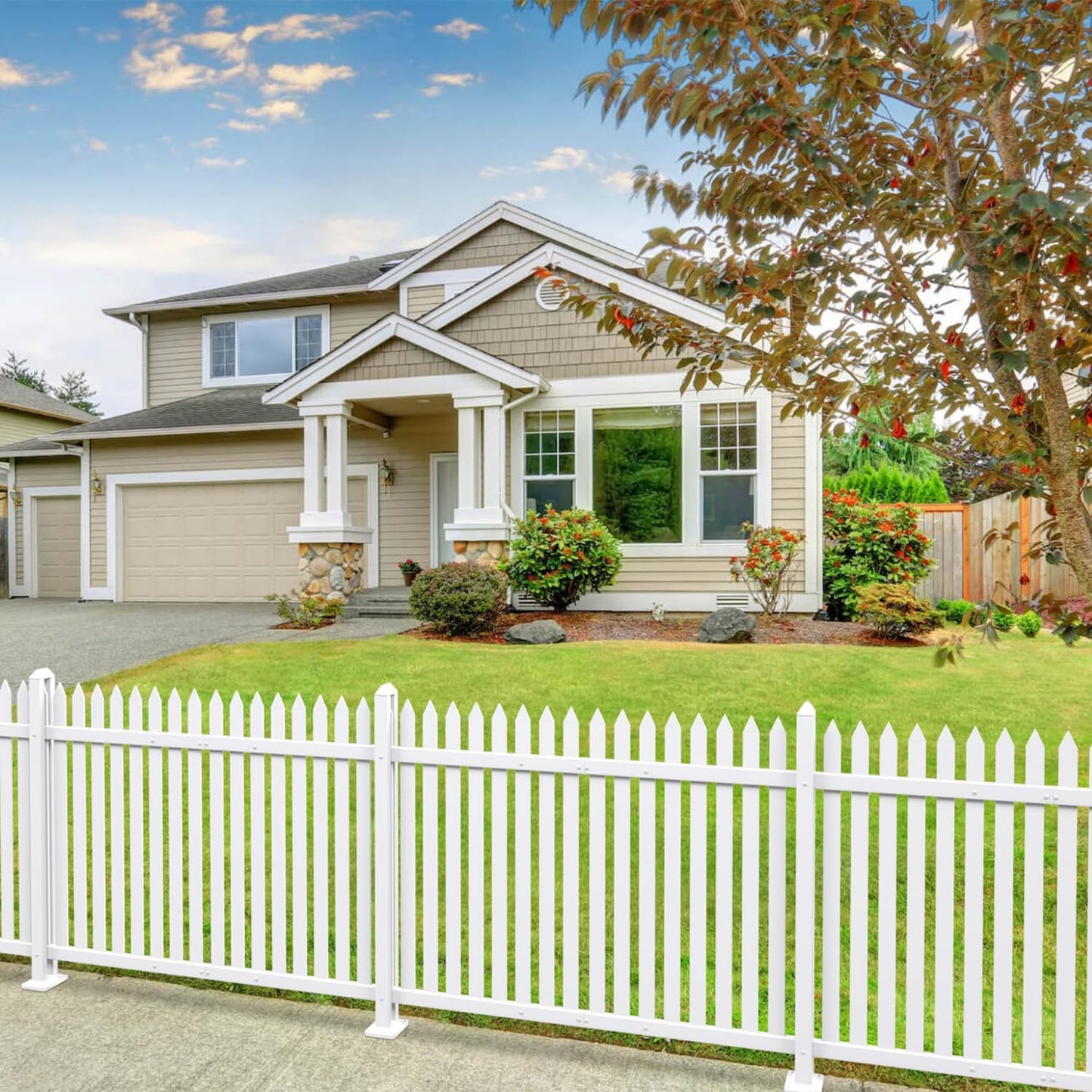 Patio 9 Sets Vinyl Picket Fence Panels 30" H x 84" W White PVC Decorative Fence for Front Yard Porch Patio Deck Pool Air Conditioner Fence Safety Dog Fence (34 Pickets, Straight)