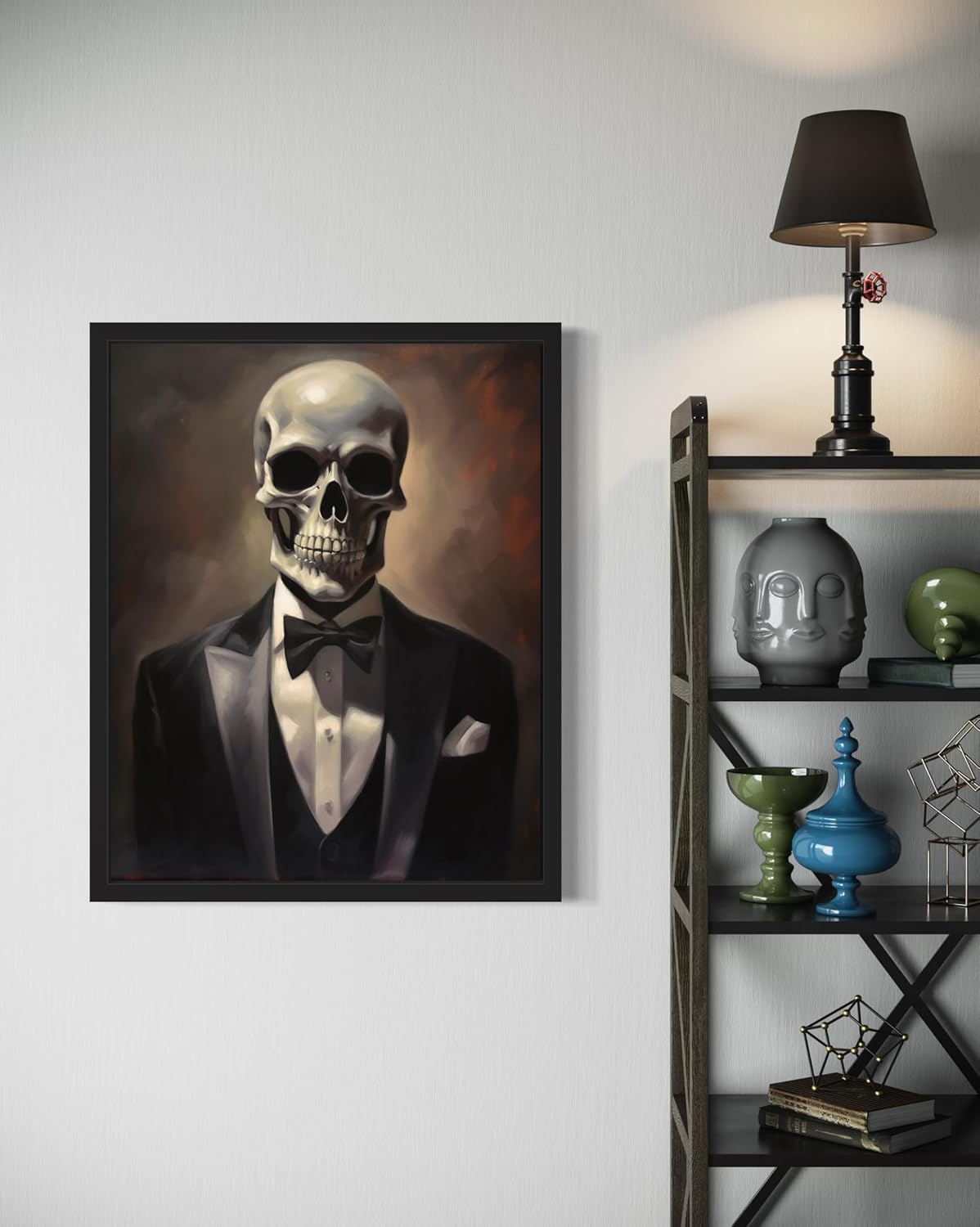 Skull Portrait Poster Art Print, Halloween Scary Vintage Wall Art Academia Spooky Painting Decoration for Horror Prints, Gothic Posters Bedroom Decor 89 (Skull Portrait, 11 x 14 inches, Black Frame)
