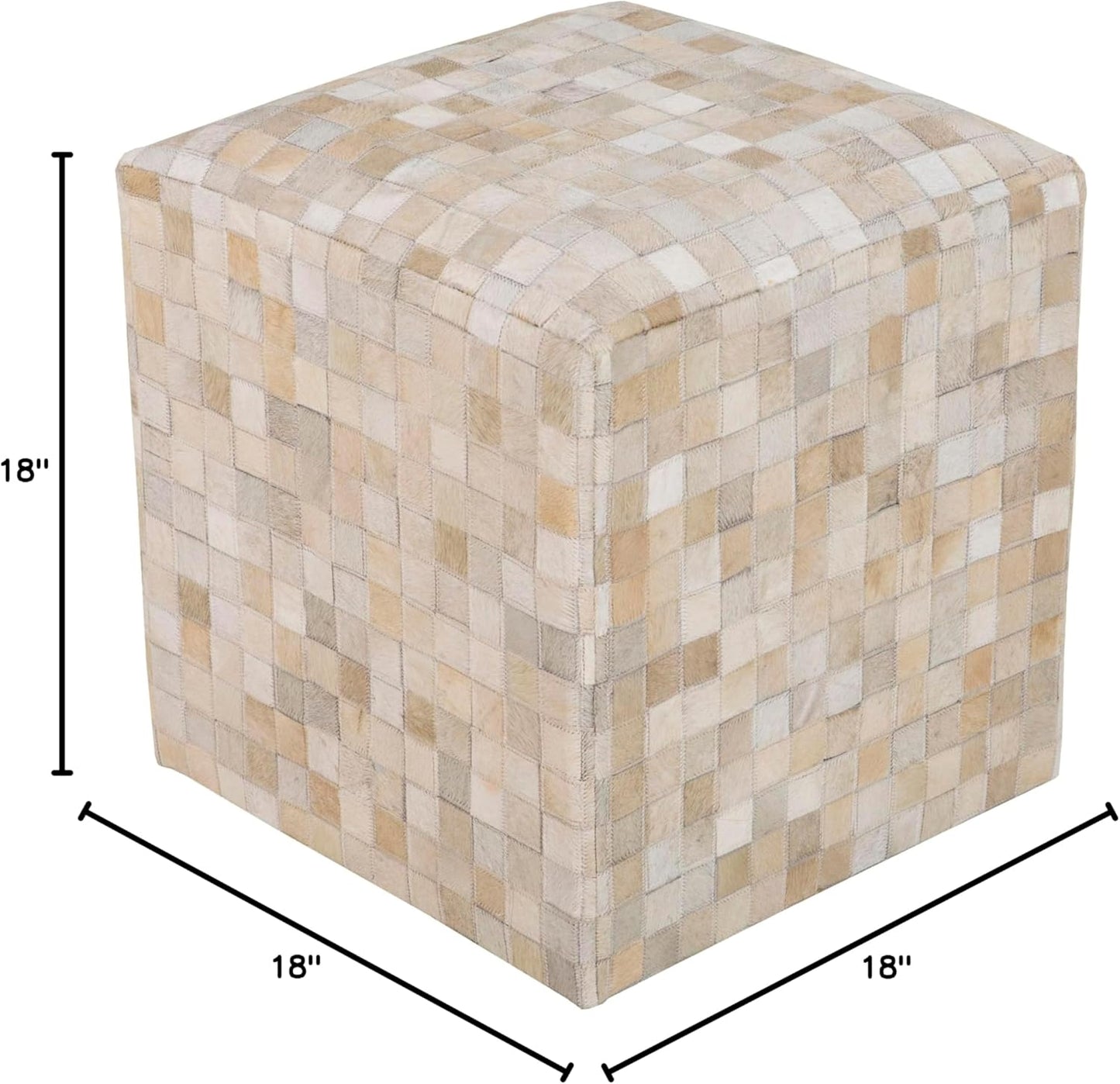 Mark&Day Pouf Ottoman, Grobschonau Hide Leather and Fur Camel Cube Pouf Foot Rest for Living Room, Bedroom and Boho Home Decor (18"x18"x18")