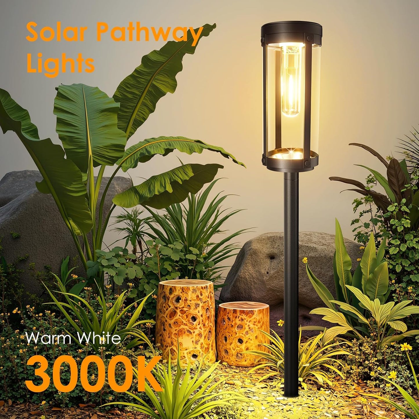 Solar Pathway Lights Outdoor 6 Pack, Bright & Taller Solar Lights Outdoor Waterproof, Auto On/Off 15Hrs+ Morden Path Light Solar Powered Landscape Lights for Yard Garden Walkway Driveway Lawn