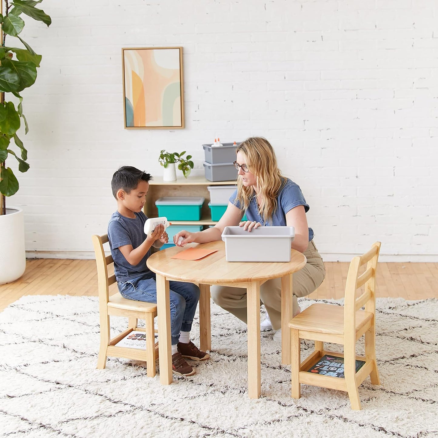 ECR4Kids Three Rung Ladderback Chair with Storage, 14in Seat Height, Classroom Seating, Honey, 2-Pack