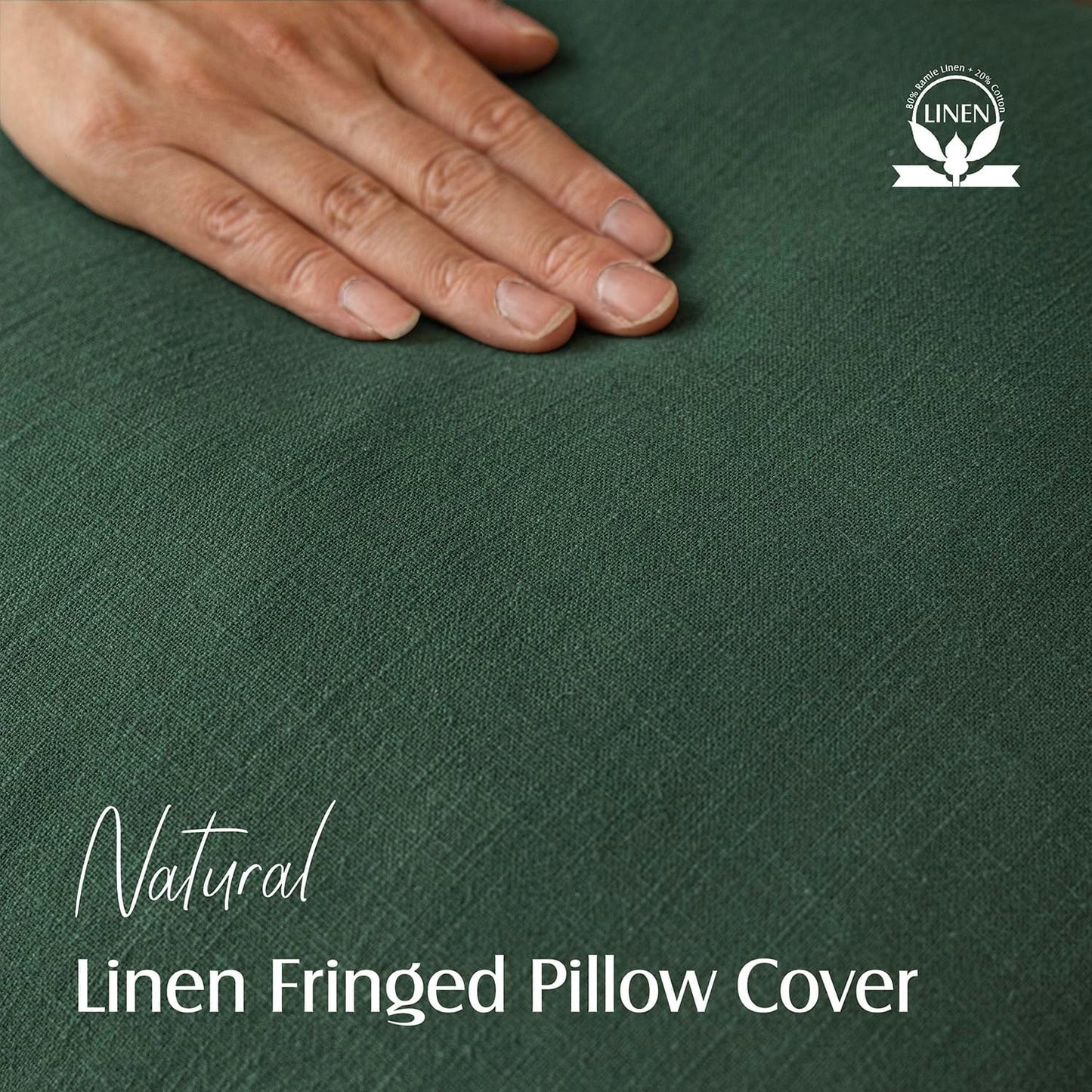 Foindtower Set of 2 Decorative Linen Fringe Throw Pillow Covers Cozy Boho Farmhouse Cushion Cover with Tassels Soft Accent Pillowcase for Couch Sofa Bed Living Room Home Decor, 18×18 Inch, Pine Green