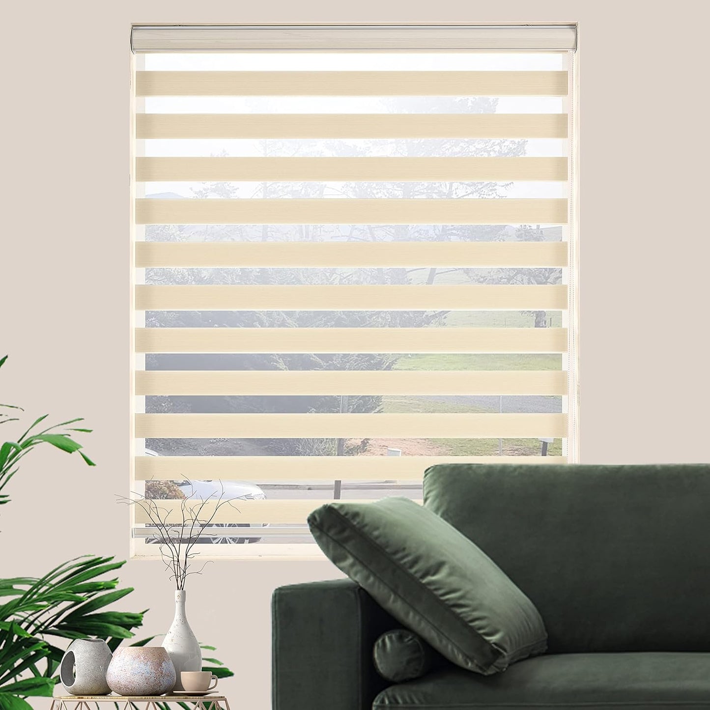 Blinds for Windows Dual Layer Zebra Roller Shades Light Filtering Sheer Window Treatments Privacy Light Control for Day and Night(W41 x H72(Inch), Cream)