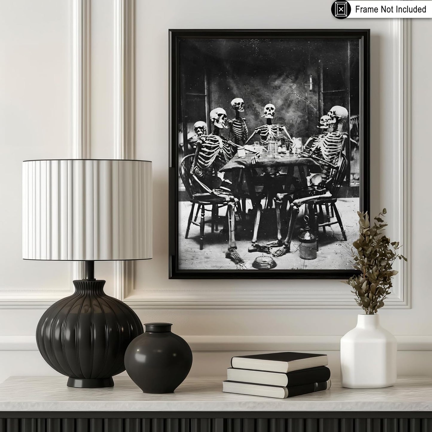 Poster Master Vintage Photograph Poster - Retro Daguerreotype Print - Gift for Artist, Friend - Skeletons Smoking at Table, Dinner Party, Goth - Wall Decor for Home, Dorm, 18x24 Unframed Wall Art