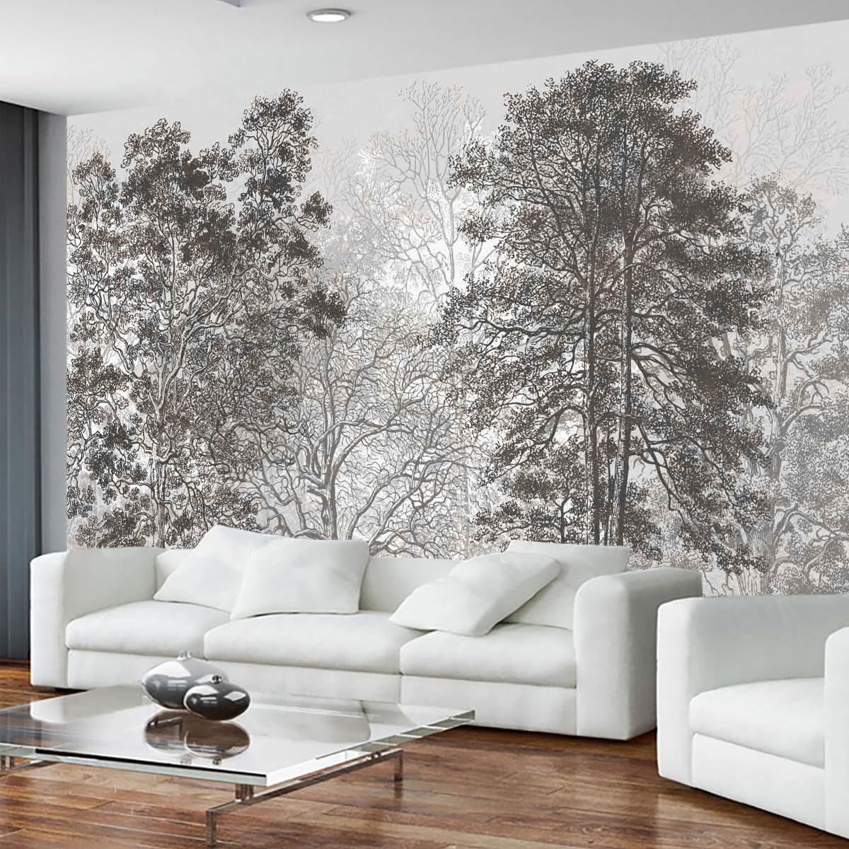 Vintage Forest Mural Wallpaper Gray Trees Woodland Wallpaper Bedroom Living Room Large Art Mural Vintage（Not Peel and Stick）