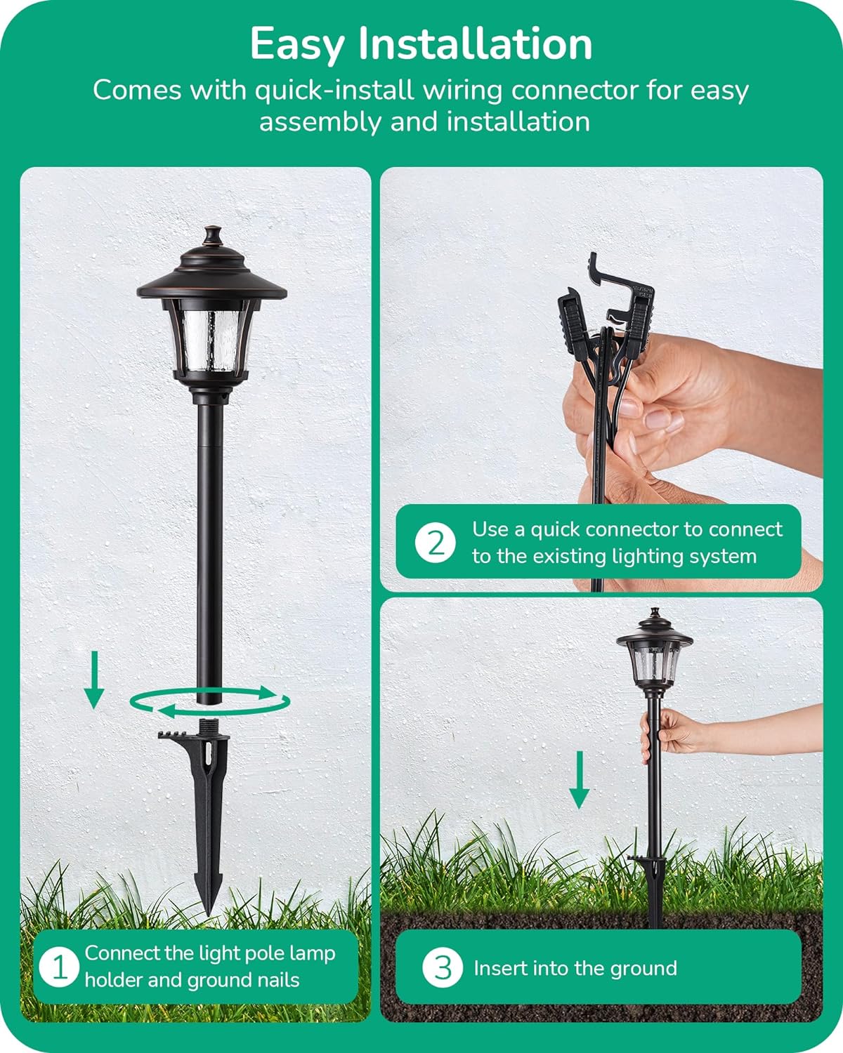 EDISHINE Low Voltage Landscape Lighting, 12V 3W 120LM 3000K Seed Glass Outdoor Landscape Path Lights with Connectors, ORB Waterproof Electric LED Pathway Light Wired for Walkway Garden Yard, 6 Pack