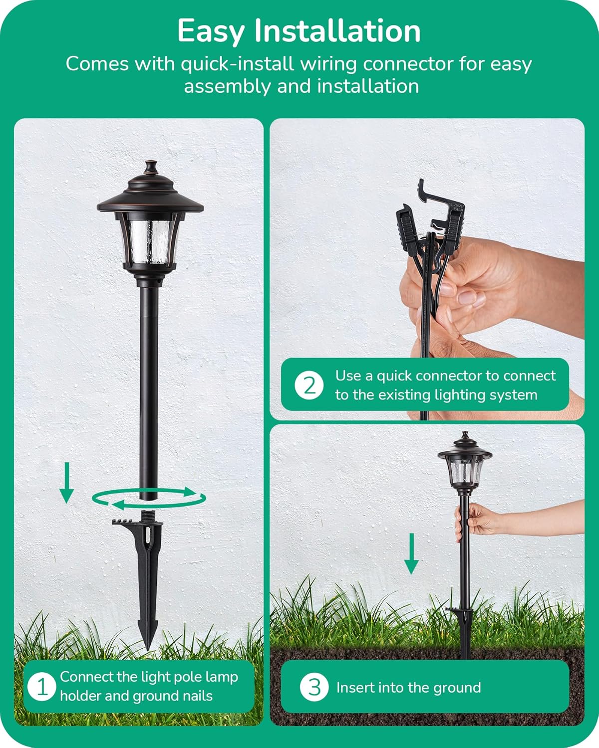 EDISHINE Low Voltage Landscape Lighting, 12V 3W 120LM 3000K Seed Glass Outdoor Landscape Path Lights with Connectors, ORB Waterproof Electric LED Pathway Light Wired for Walkway Garden Yard, 4 Pack