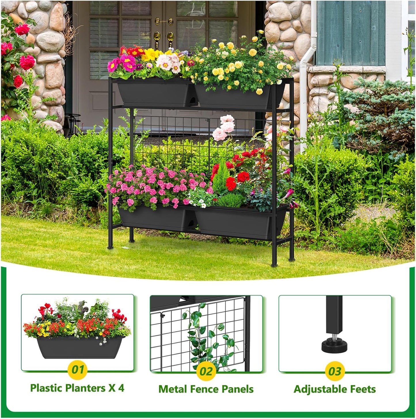 Raised Garden Beds with Legs Elevated Garden Planter Boxes with Trellis Raised Flower Boxes Patio Balcony Herb Garden Planter Beds Outdoor for Flowers Vegetables, Gray