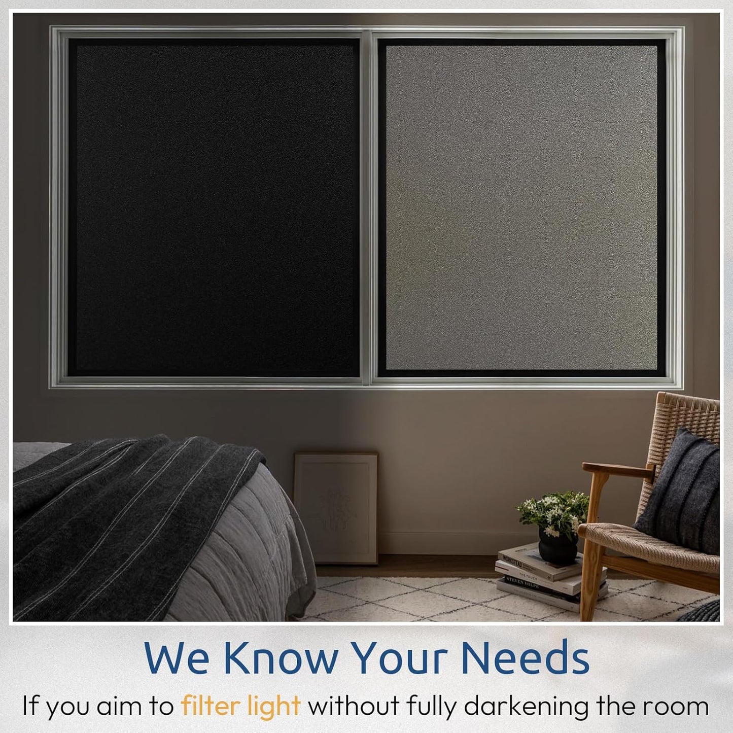 rabbitgoo Privacy Window Film, Static Cling Privacy Film for Glass Windows, Removable Grey Frosted Sun Light Blocking Coverings House Tint for Home Bathroom Garage, Taupe, 35.4 x 78.7 Inches